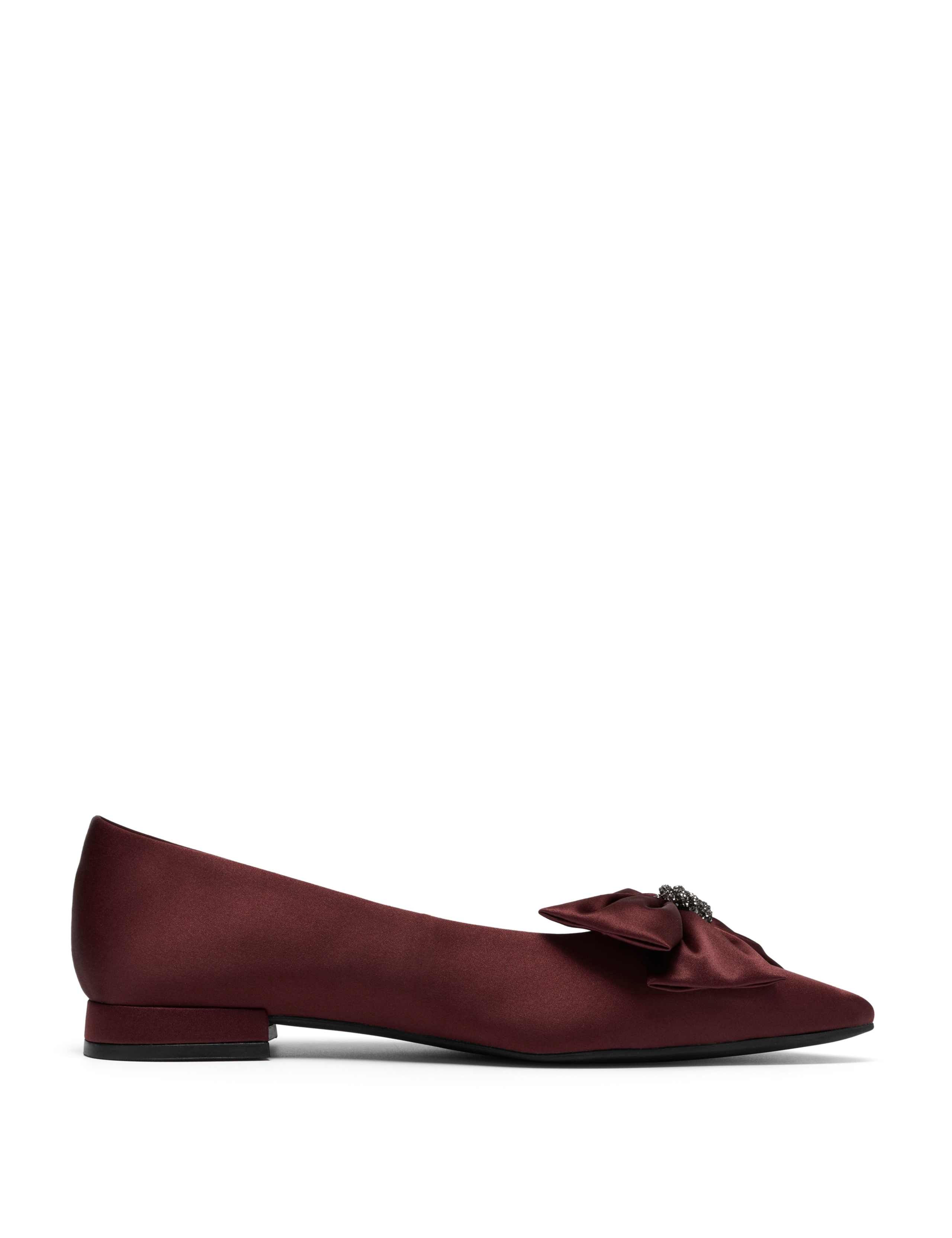 Satin Embellished Bow Flat Pointed Ballet Pumps