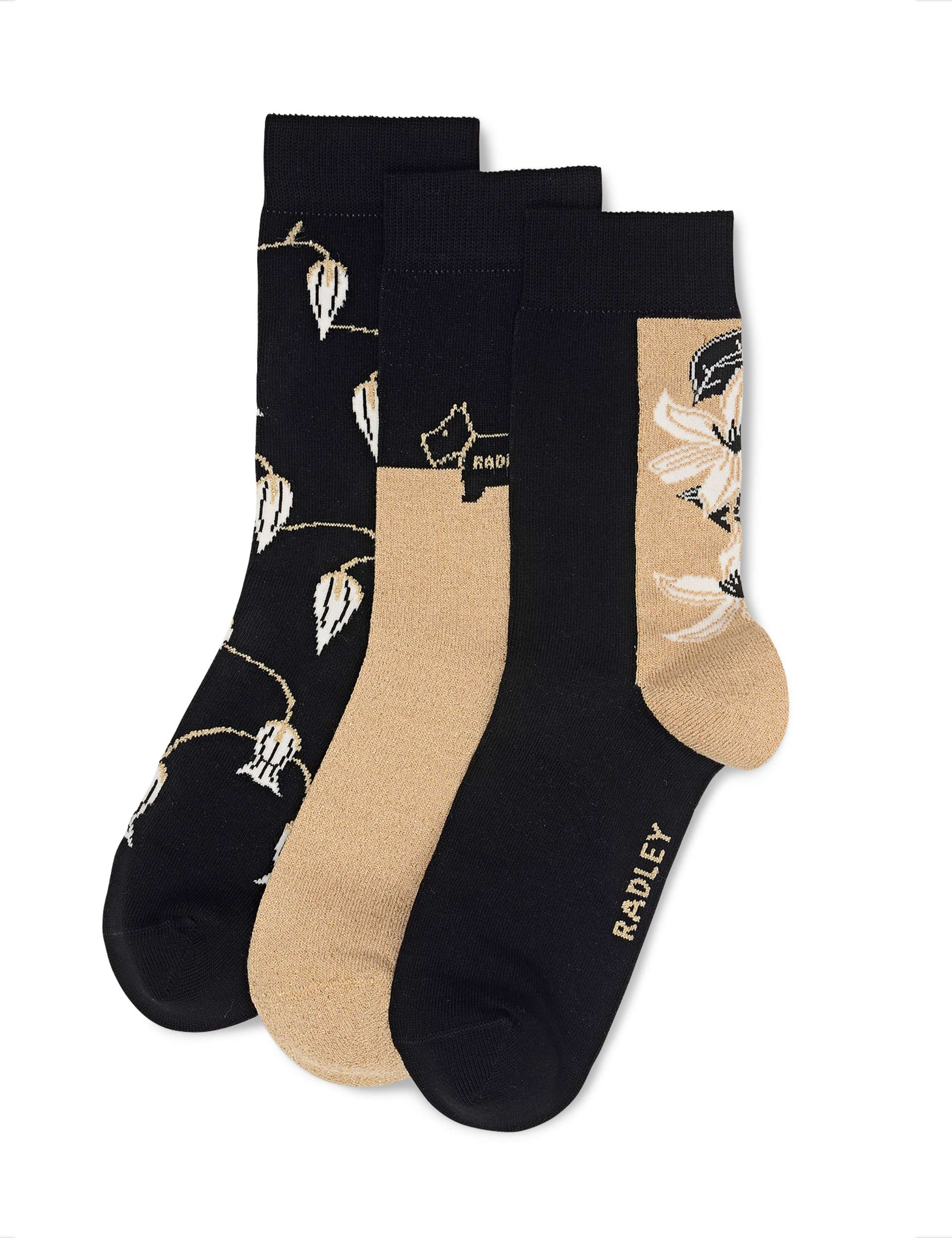 3pk Cotton Rich Floral Ankle High Socks