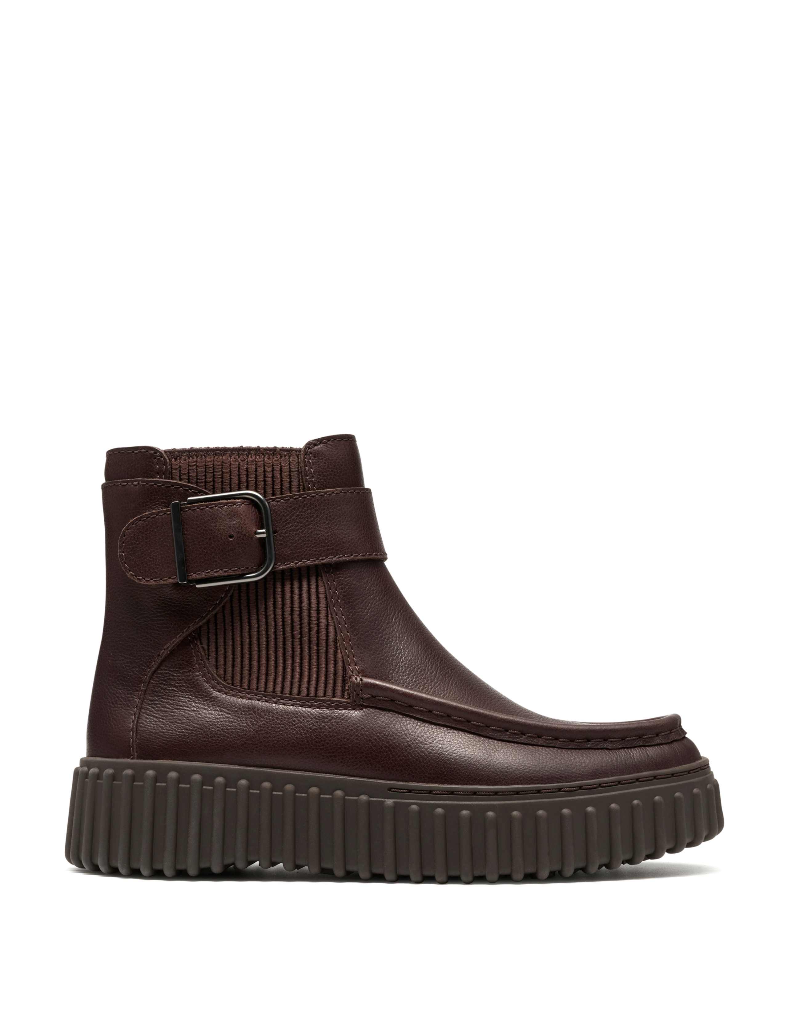 Leather Buckle Flatform Ankle Boots