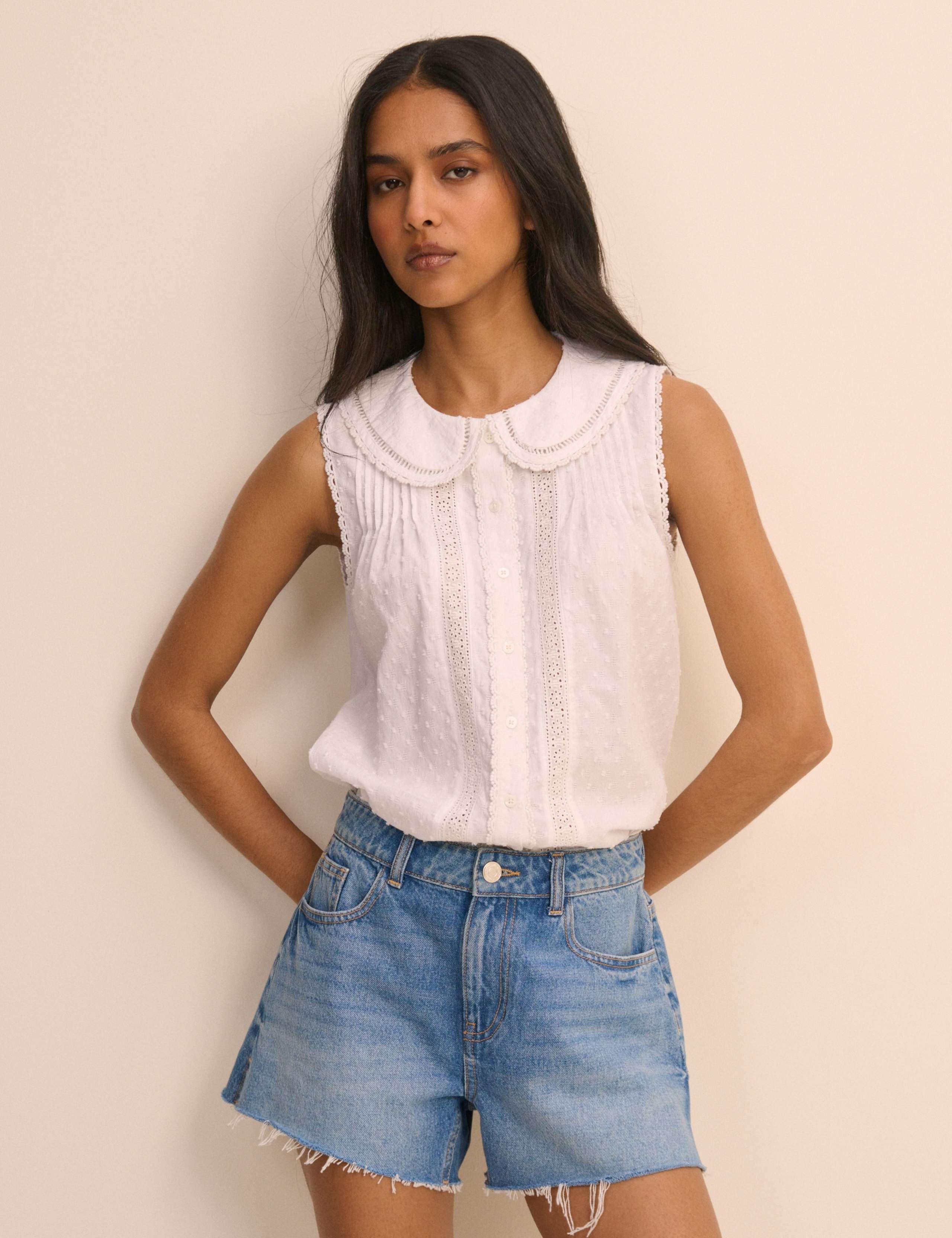Pure Cotton Textured Peter Pan Collar Blouse