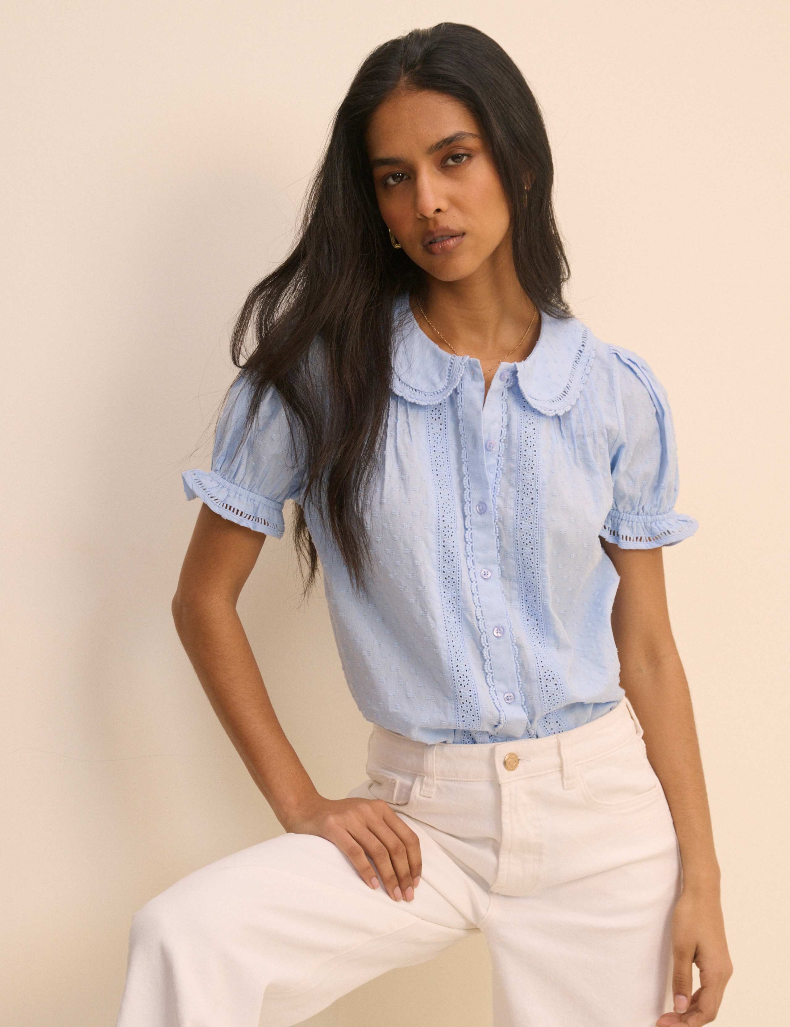 Pure Cotton Textured Peter Pan Collar Blouse
