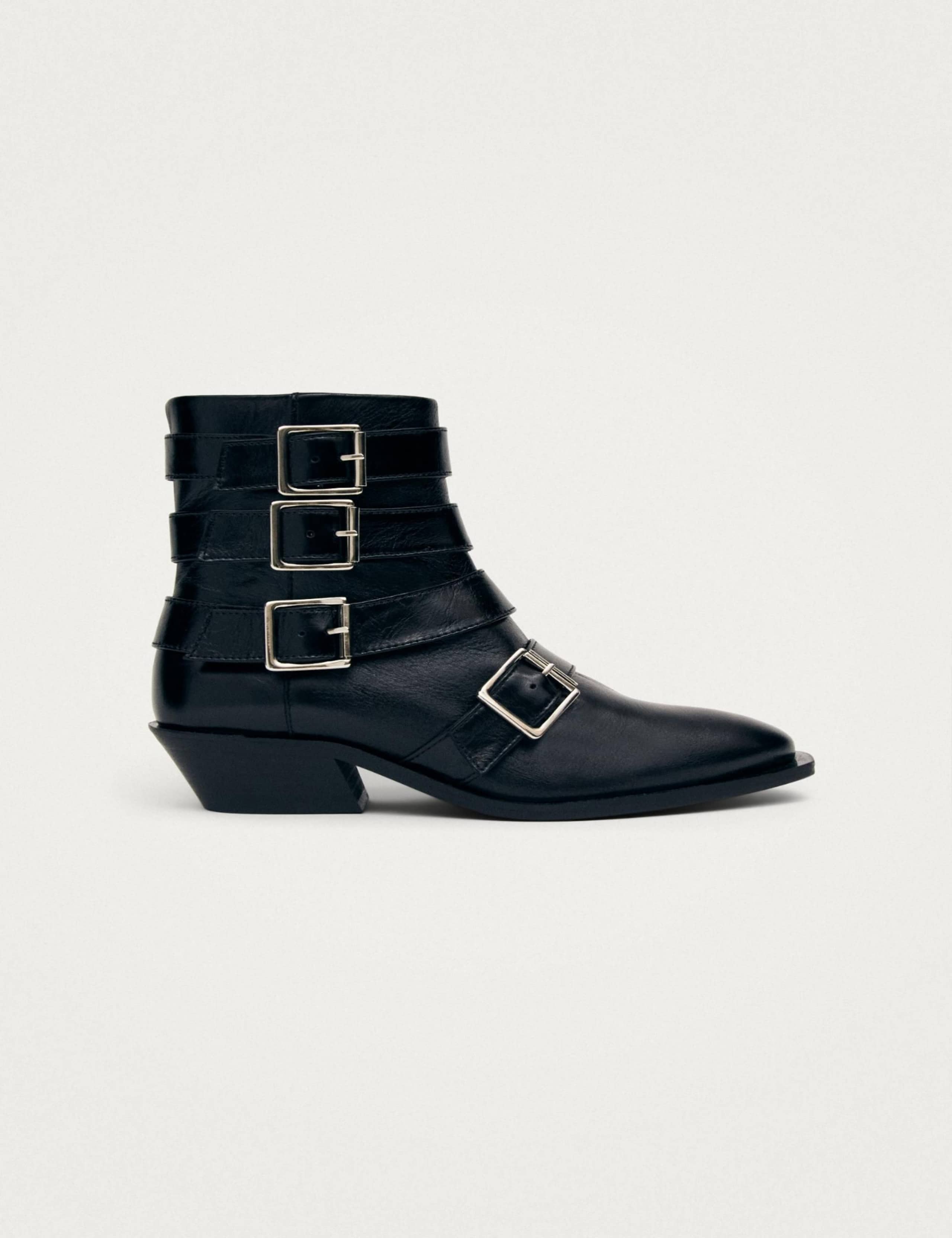 Eras Leather Buckle Cuban Heel Ankle Boots