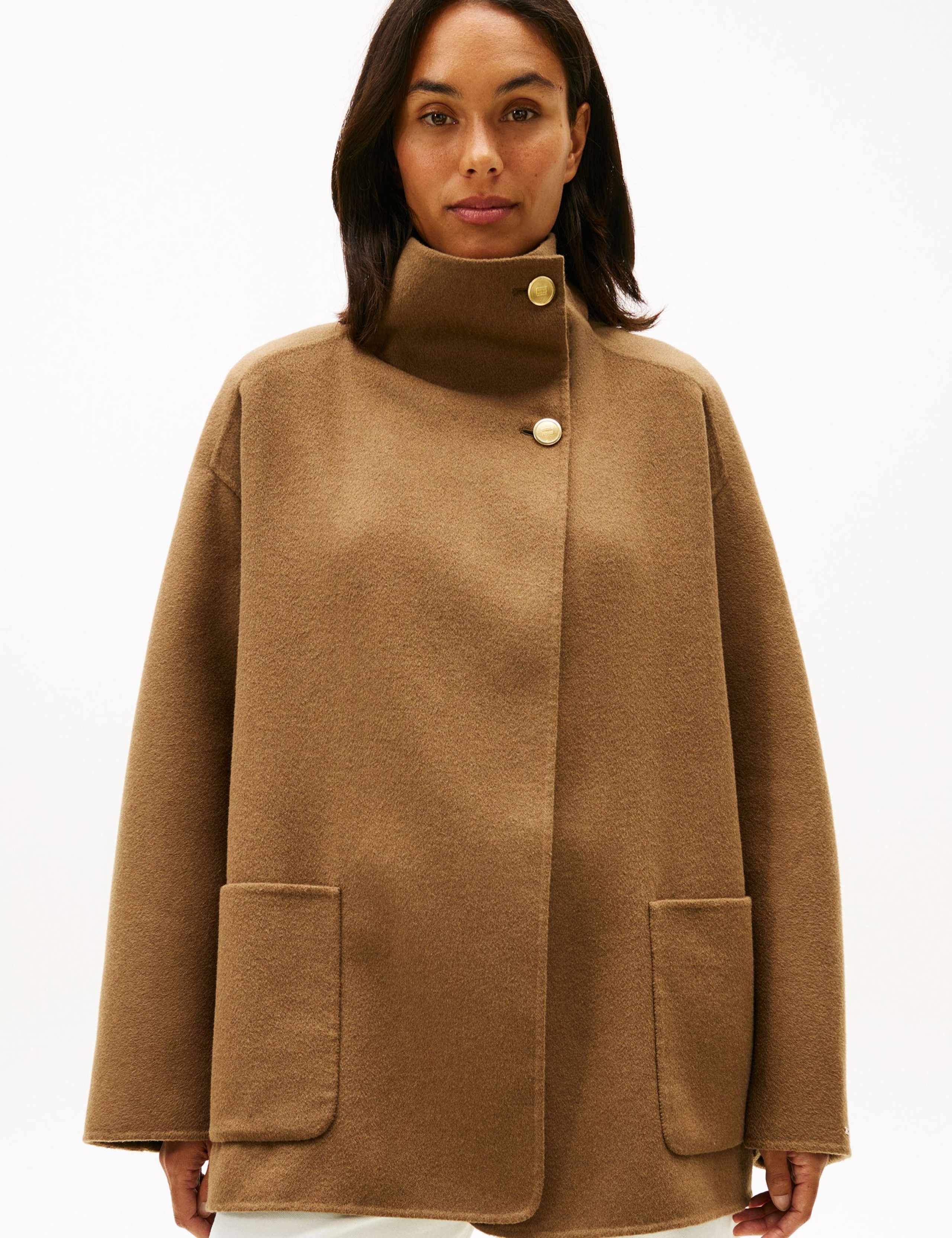 Wool Rich Funnel Neck Swing Coat