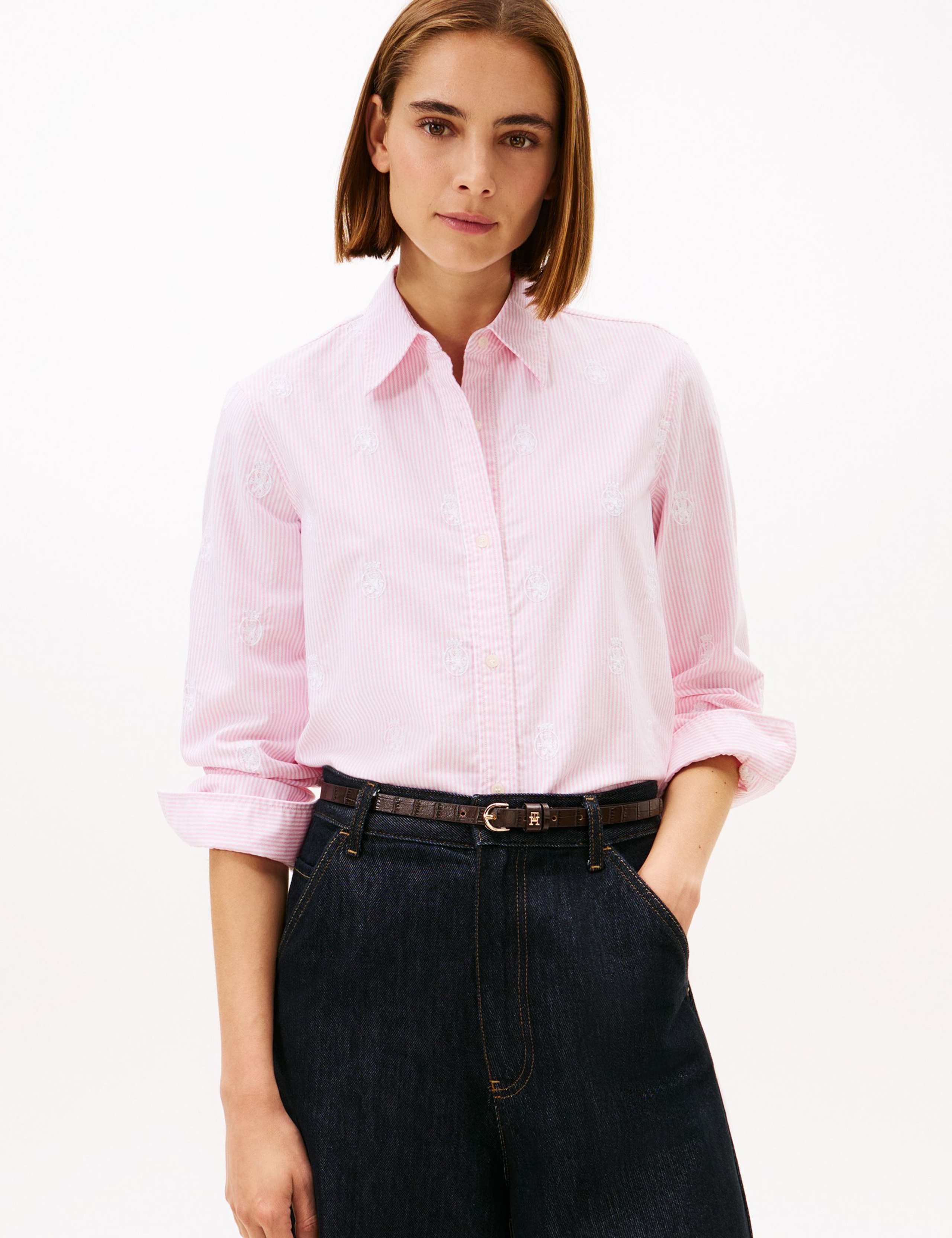Pure Cotton Striped Embroidered Shirt