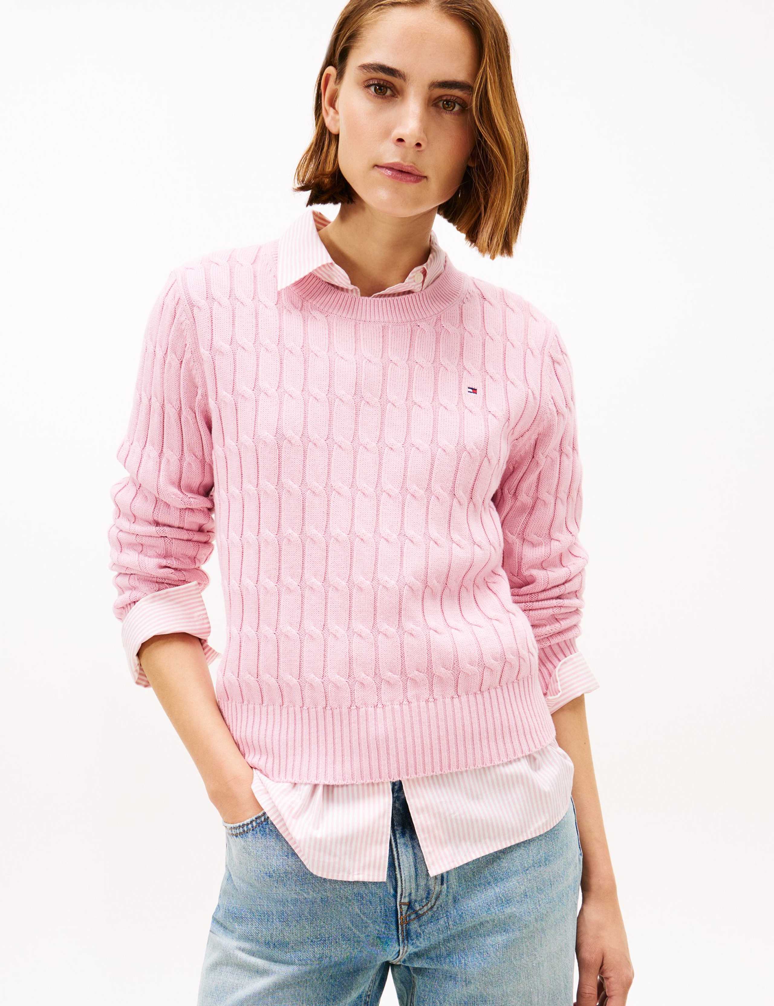 Pure Cotton Cable Knit Crew Neck Jumper