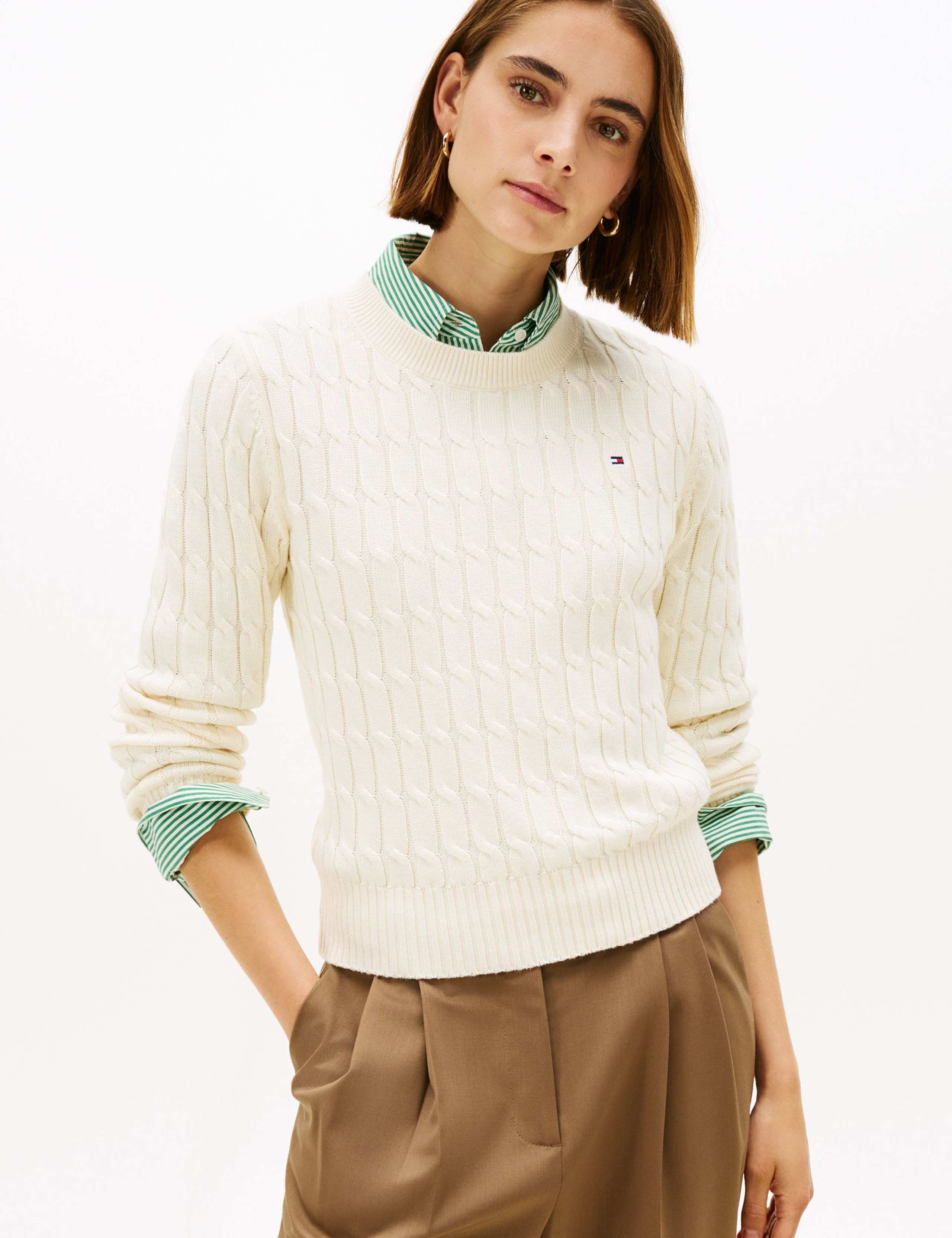 Pure Cotton Cable Knit Crew Neck Jumper