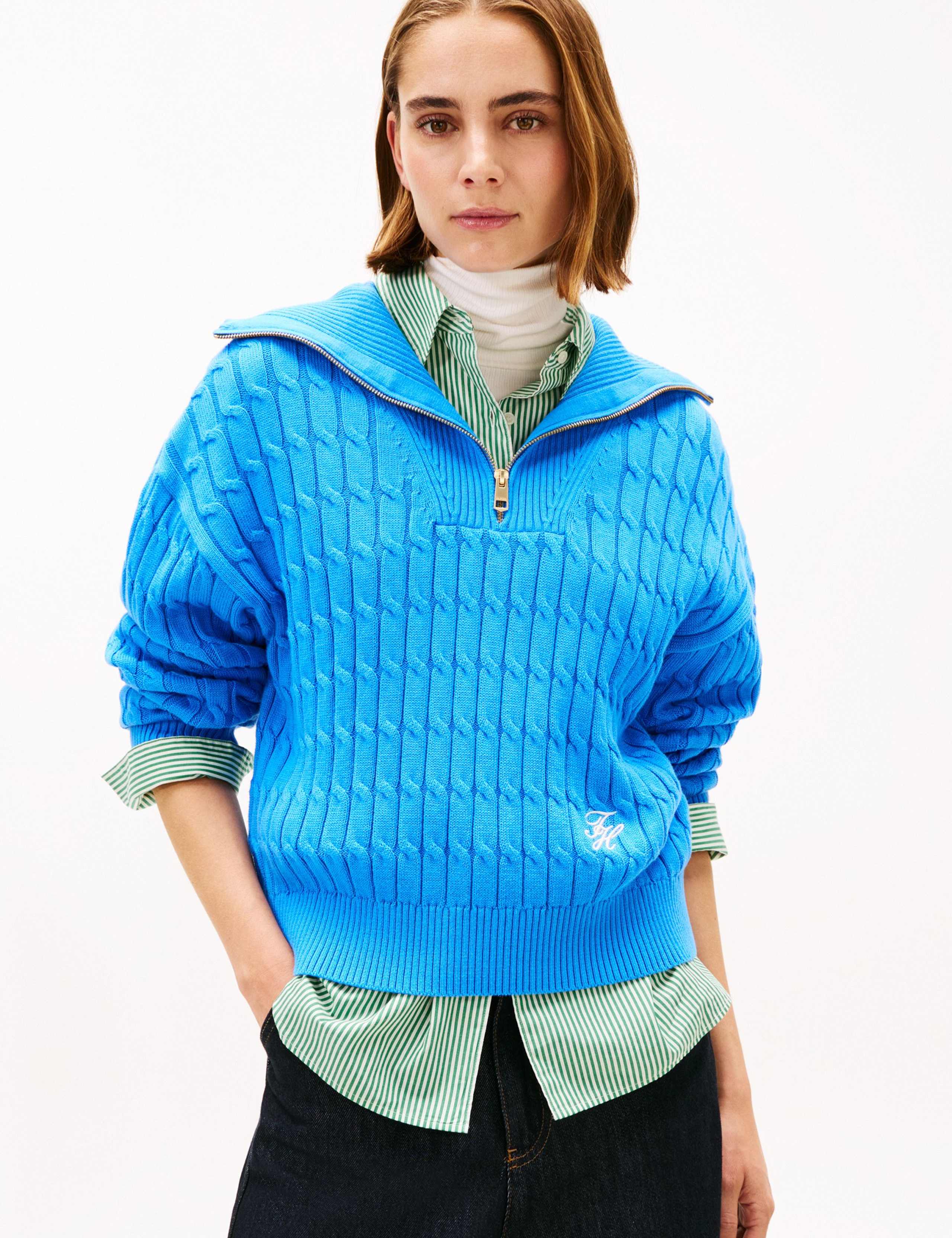 Pure Cotton Cable Knit Half Zip Sweatshirt