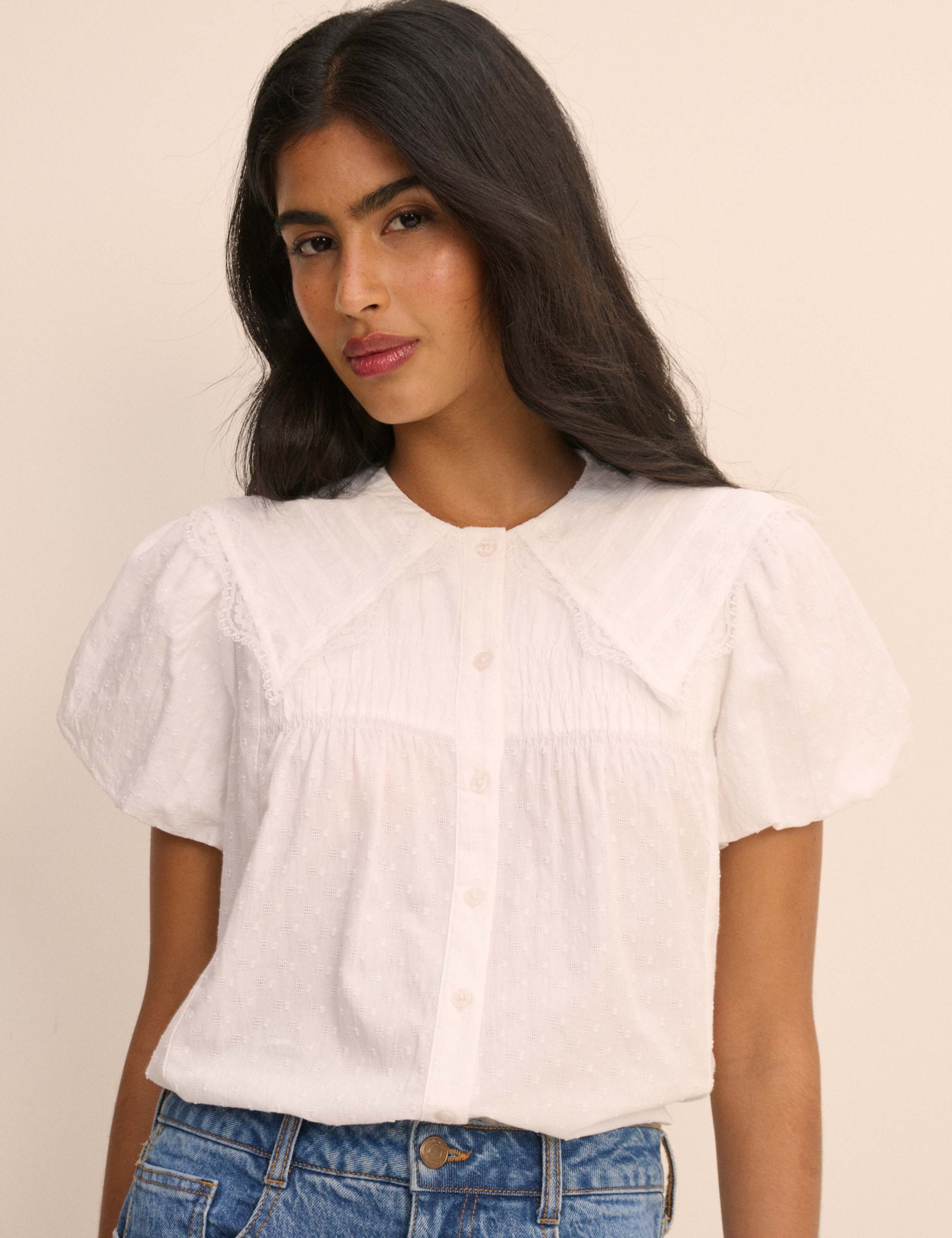 Pure Cotton Lace Detail Collared Shirt