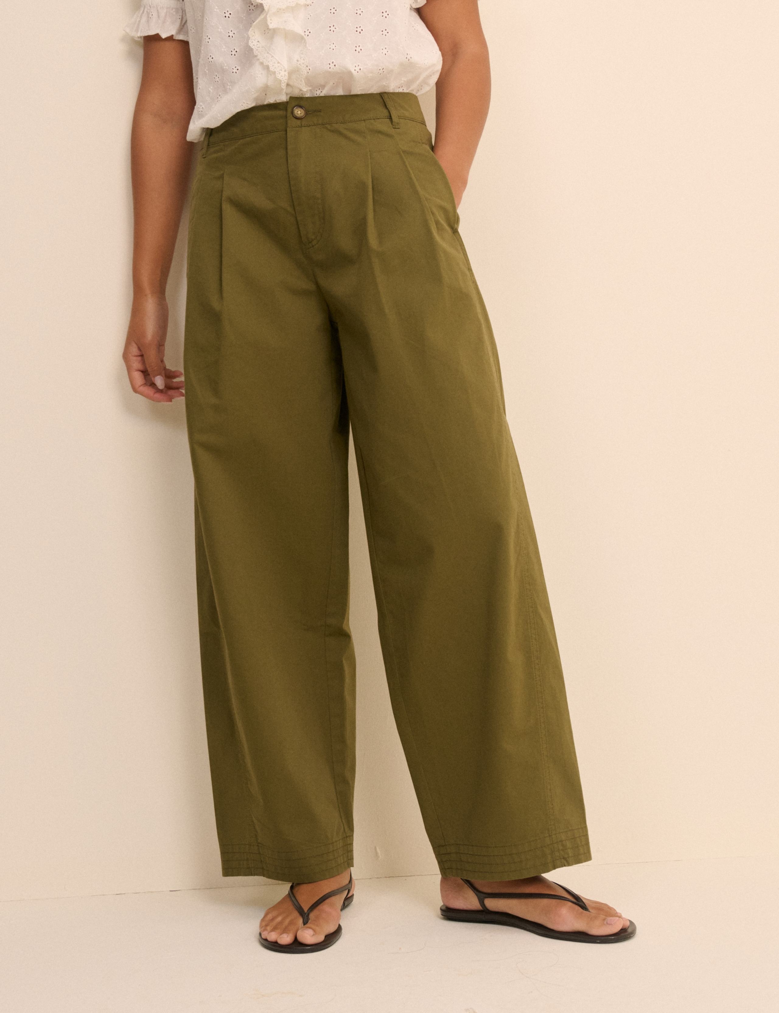 Pure Cotton Pleated Wide Leg Trousers