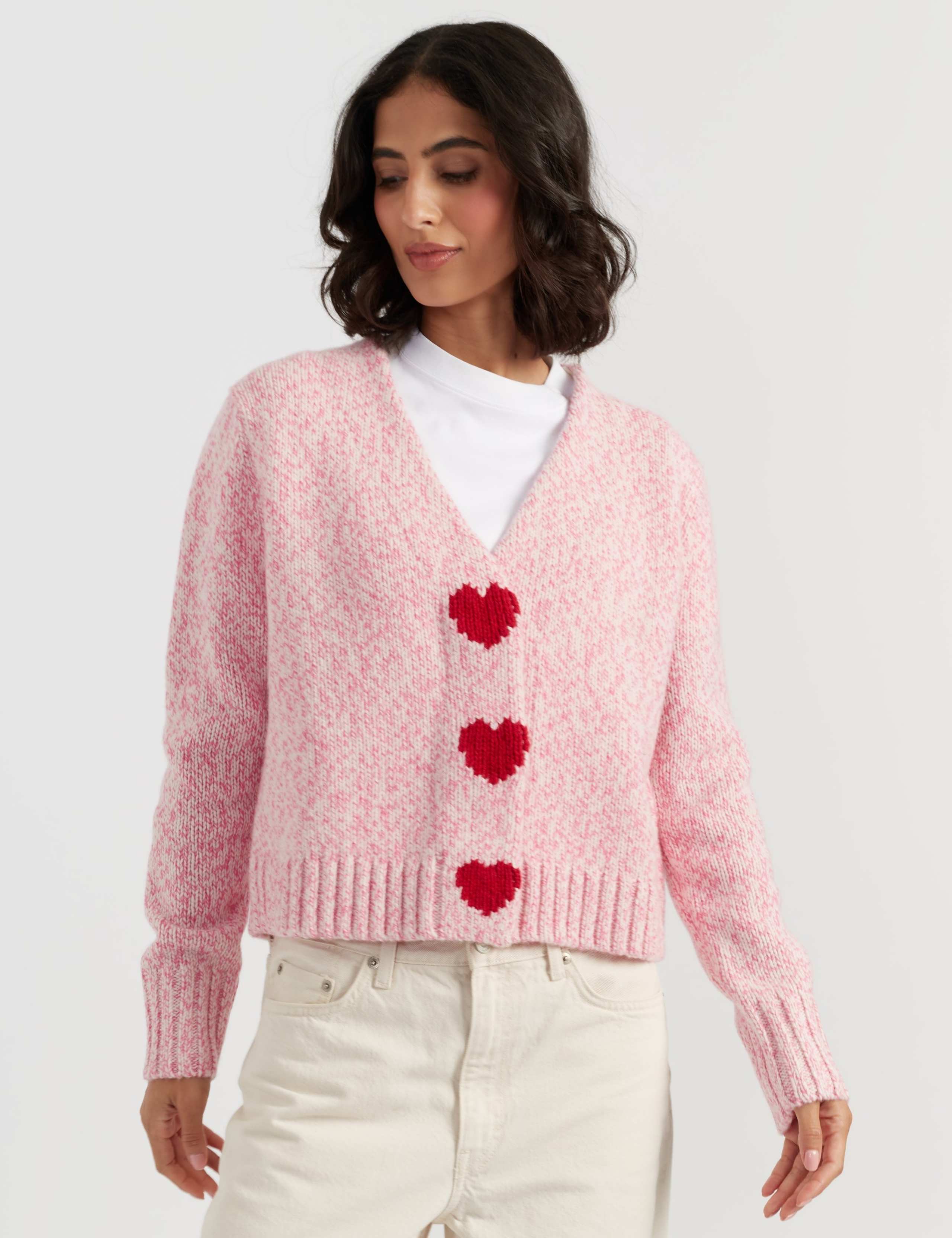 Pure Merino Wool Heart V-Neck Cardigan