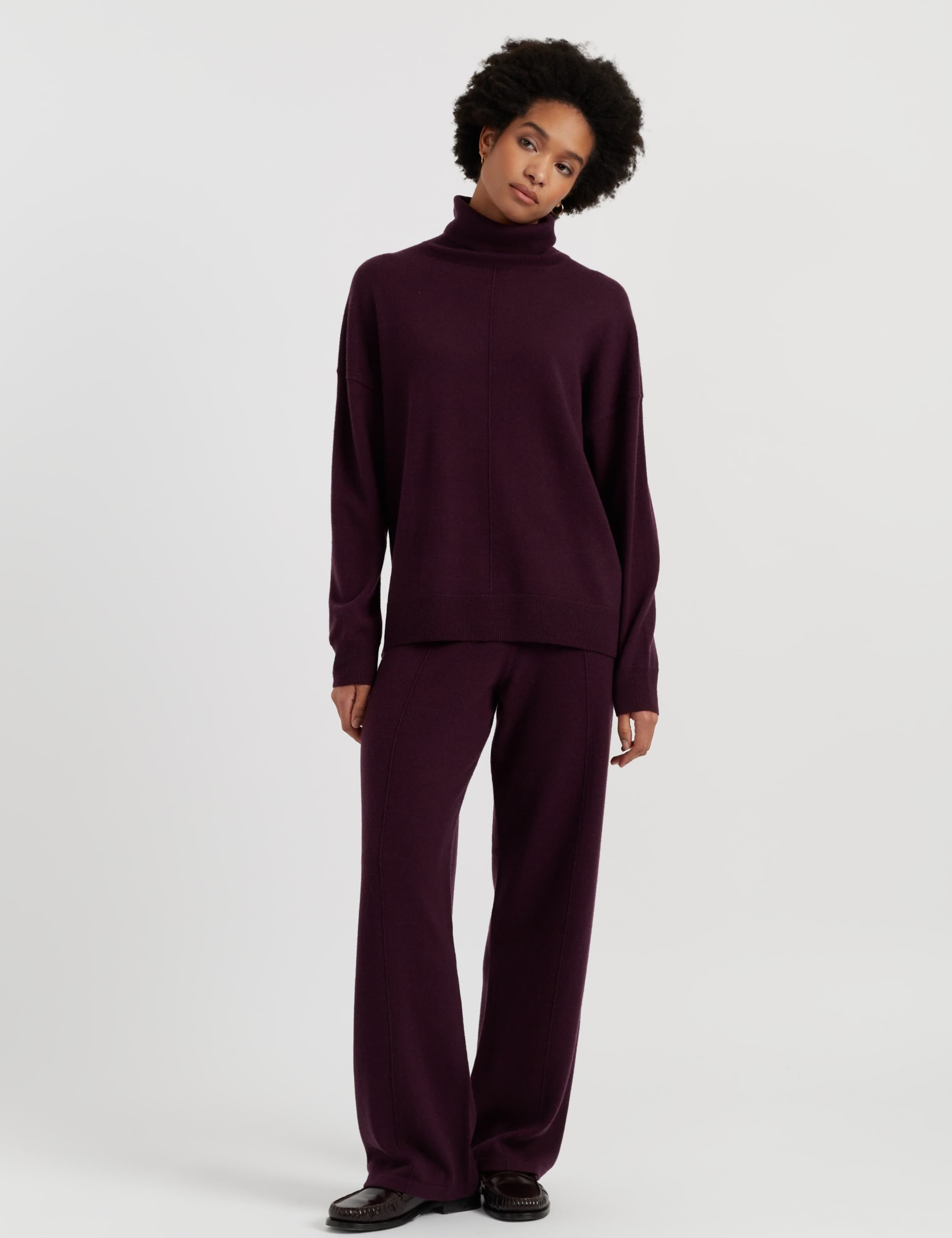 Wool Rich Wide Leg Track Pants with Cashmere