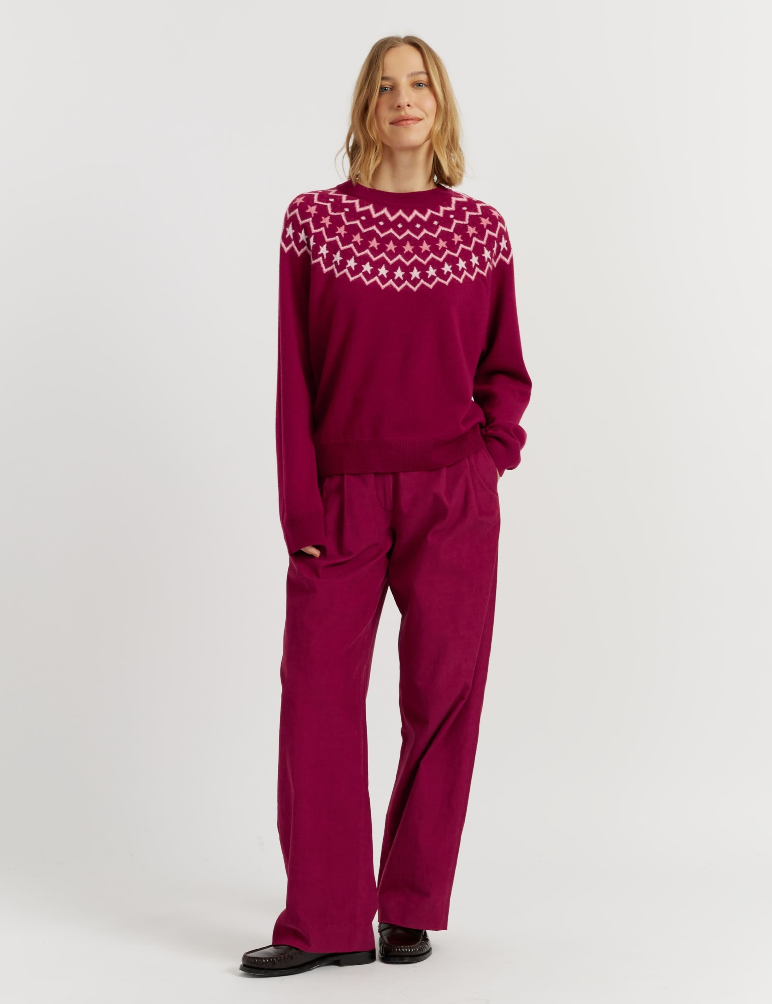 Wool With Cashmere Fair Isle Textured Jumper