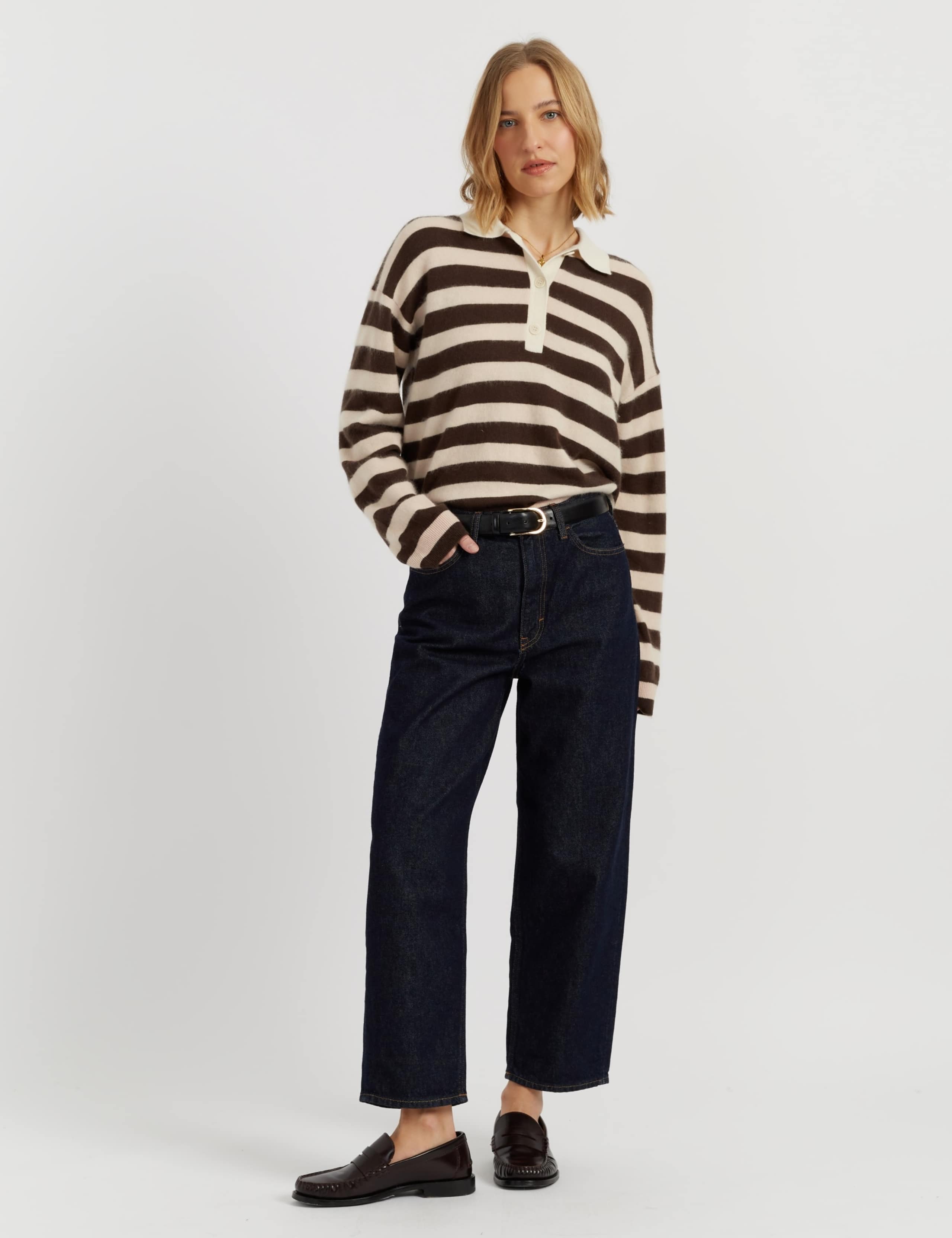 Pure Merino Wool Striped Collared Sweatshirt