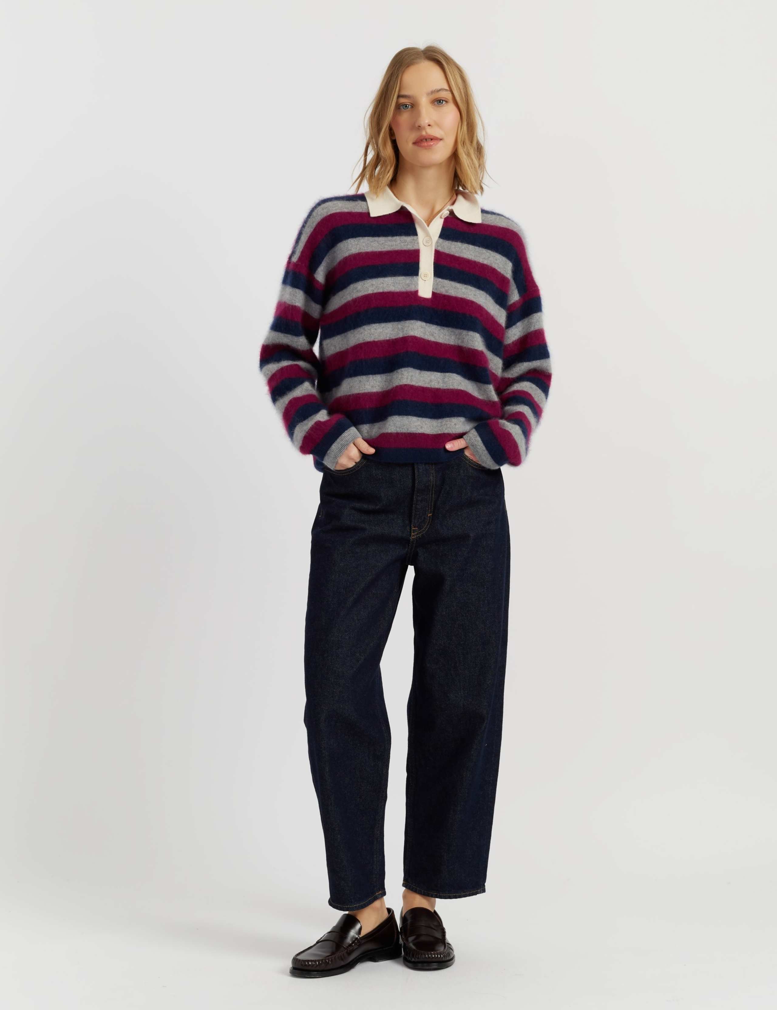 Pure Merino Wool Striped Collared Sweatshirt