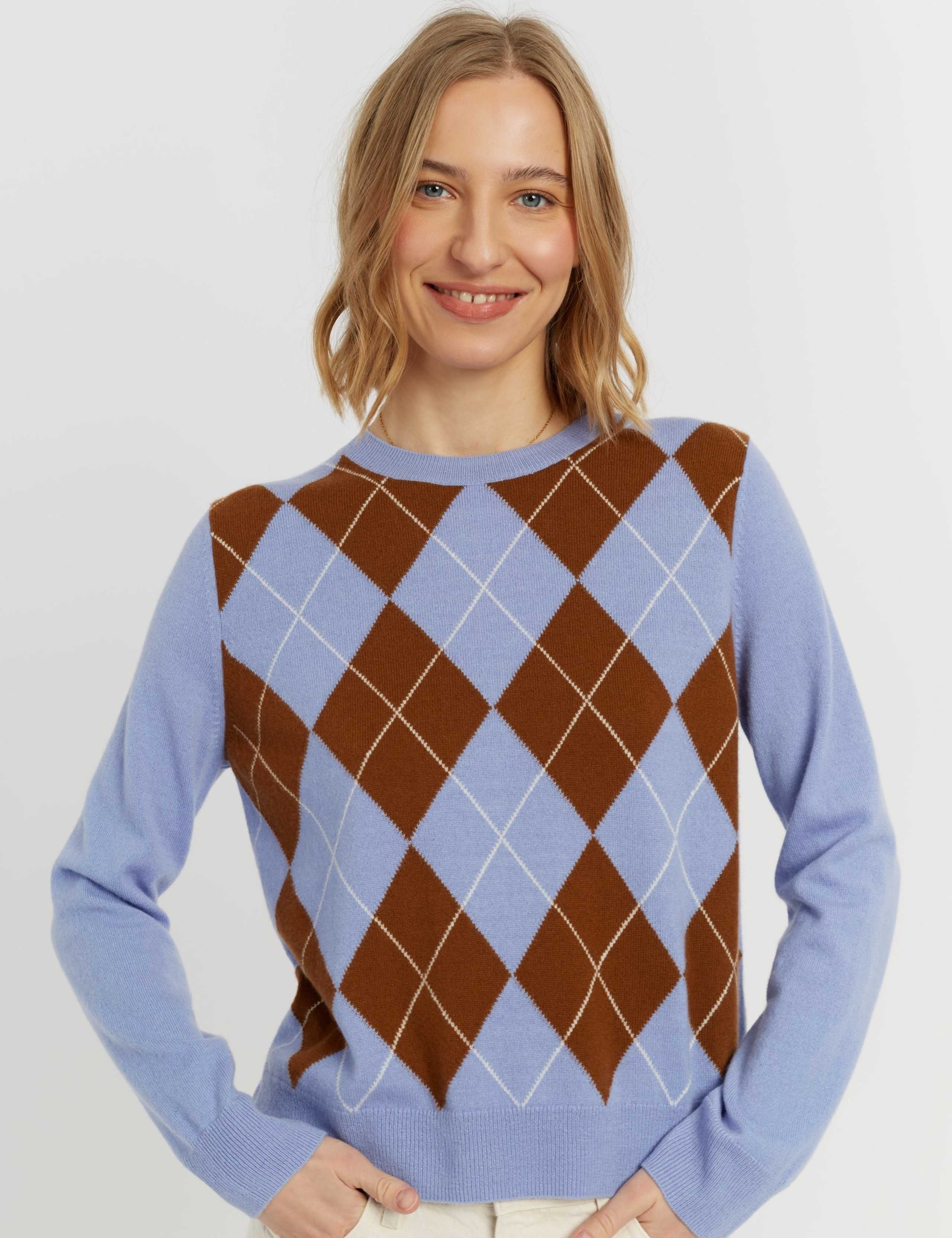 Wool With Cashmere Argyle Crew Neck Jumper