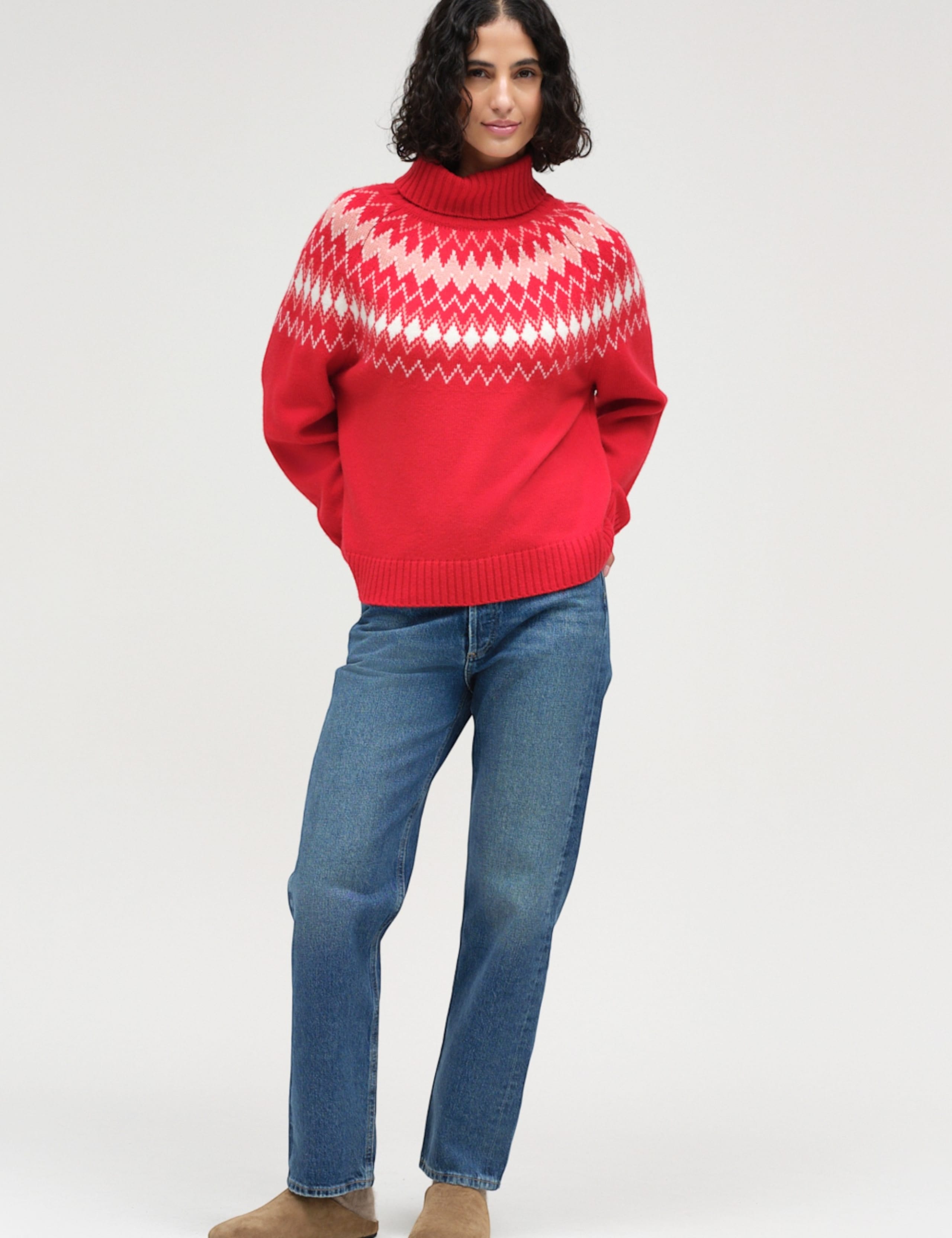Wool with Cashmere Fair Isle Polo Neck Jumper