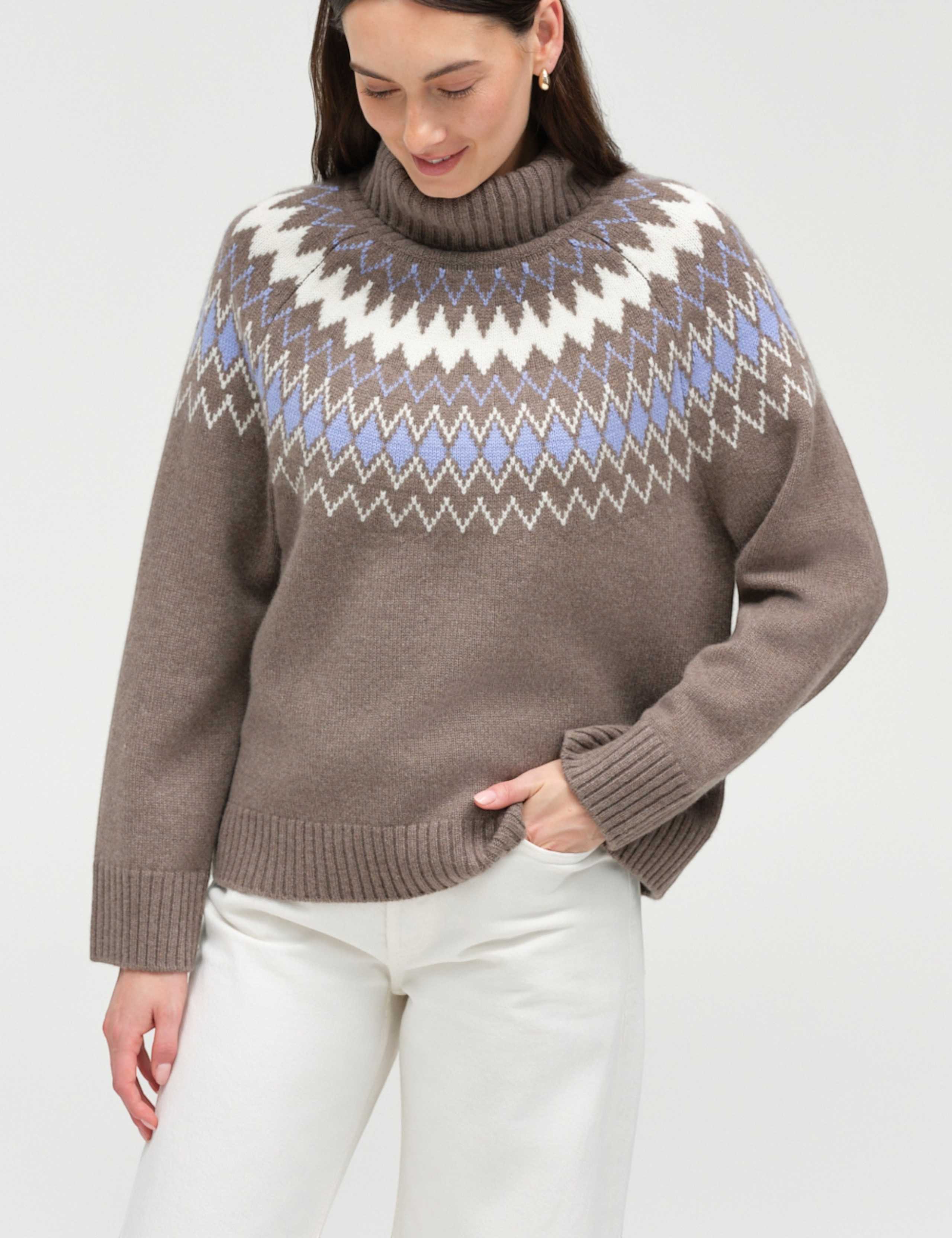 Wool with Cashmere Fair Isle Polo Neck Jumper