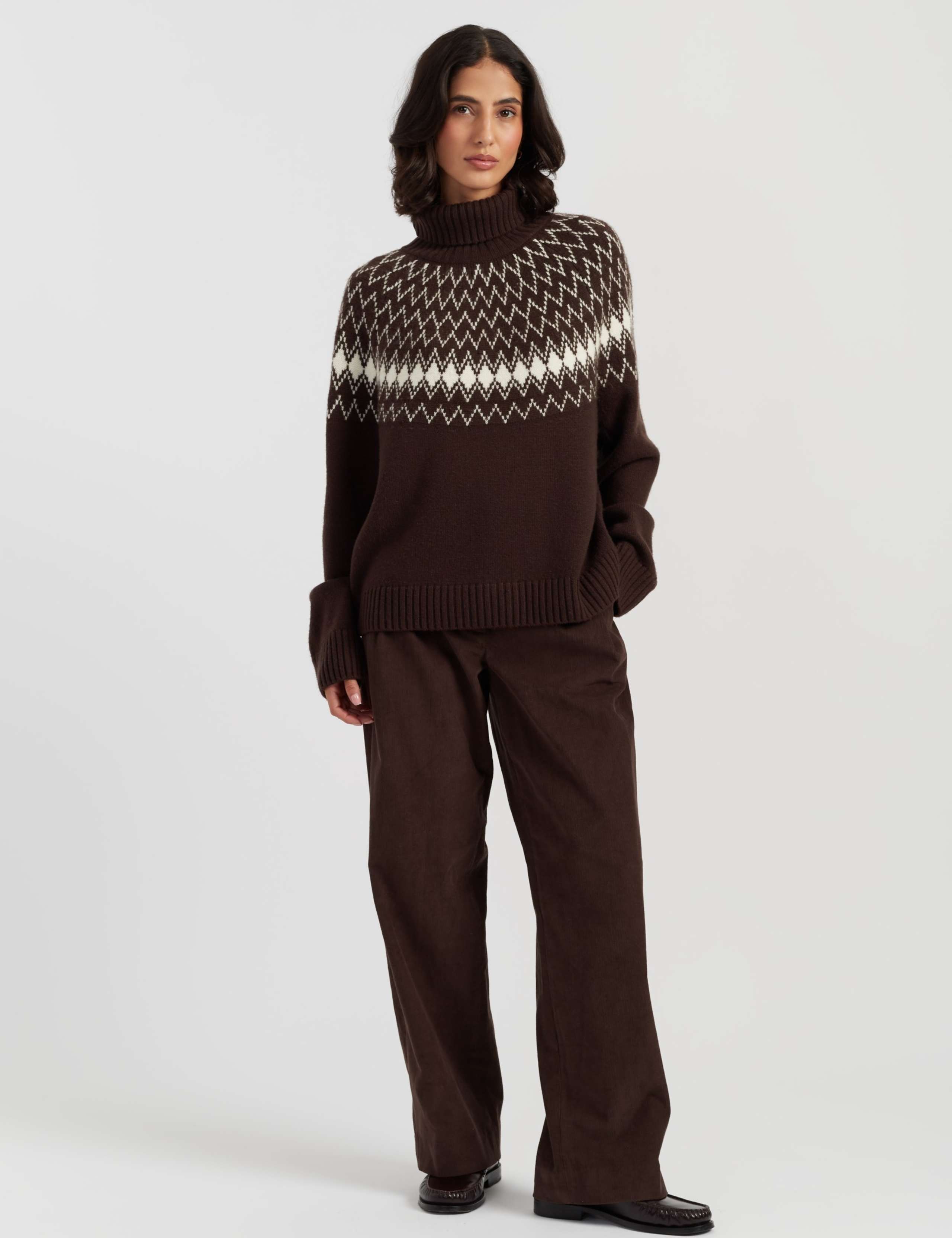 Wool with Cashmere Fair Isle Polo Neck Jumper