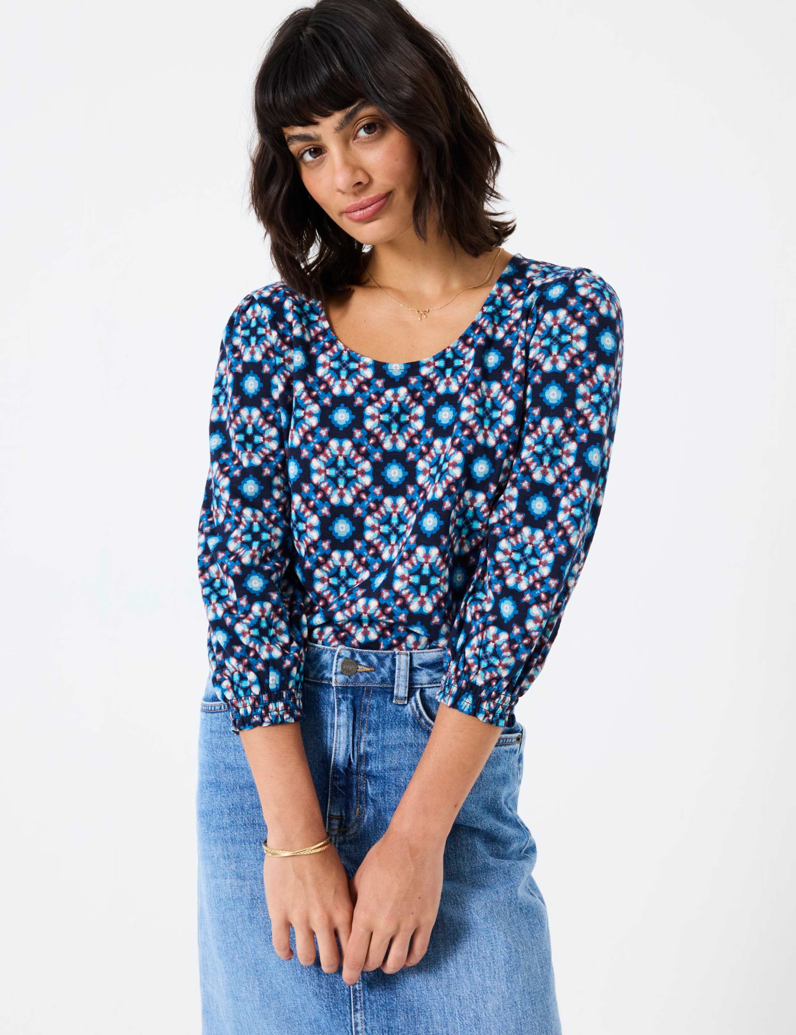 Cotton Rich Abstract Print Top