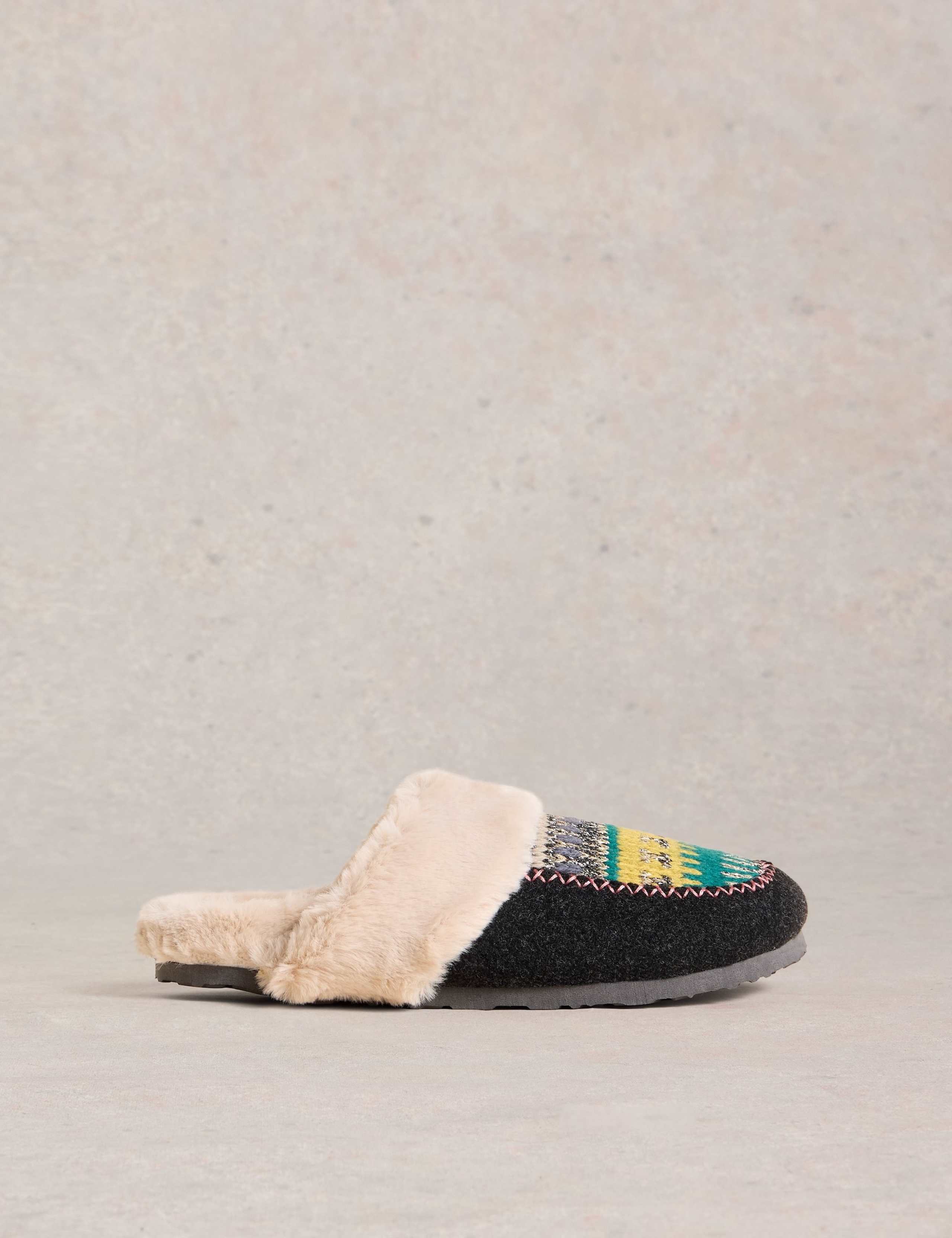 Shearling Lined Knitted Mule Slippers