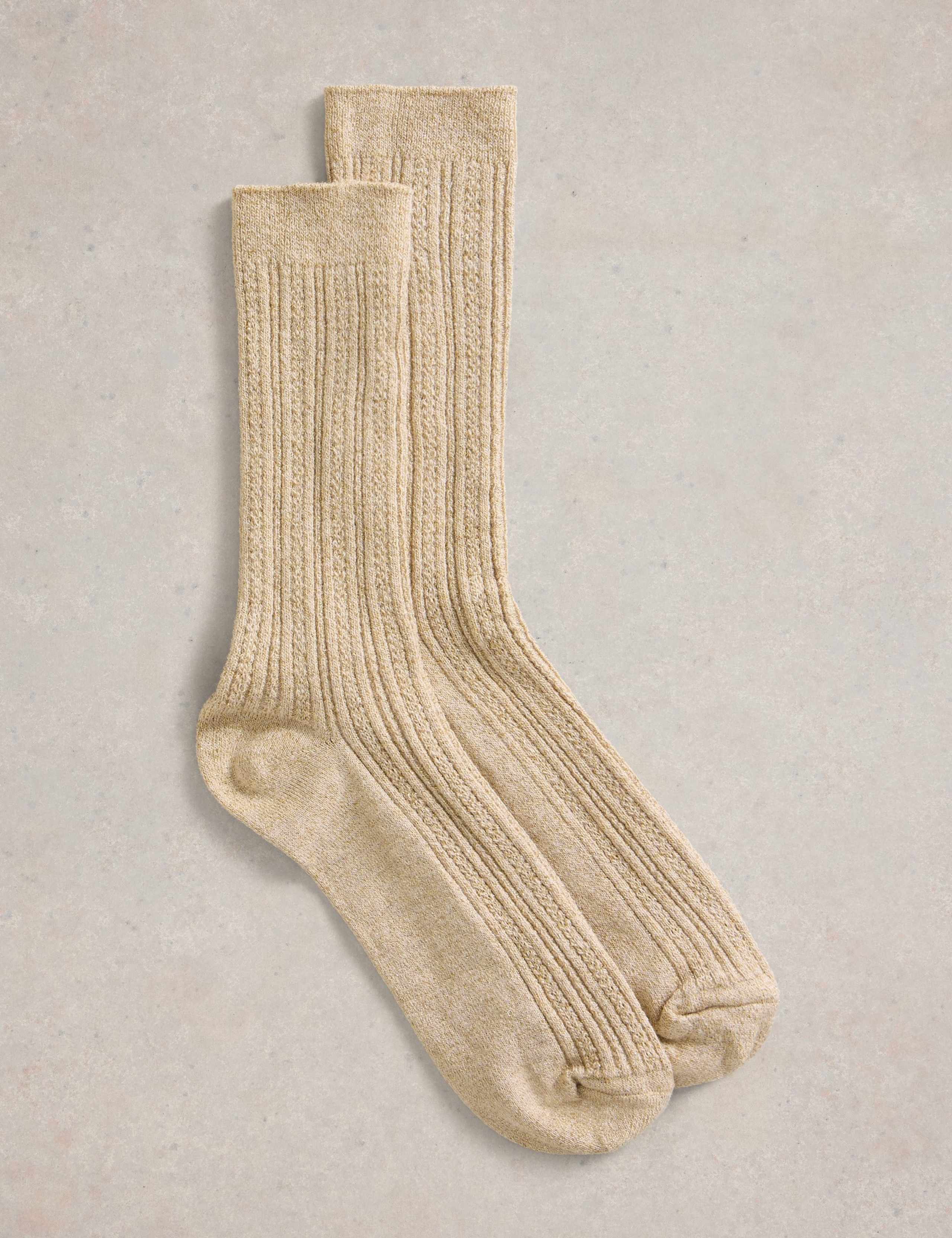 Cotton Rich Sparkle Cable Ankle High Socks