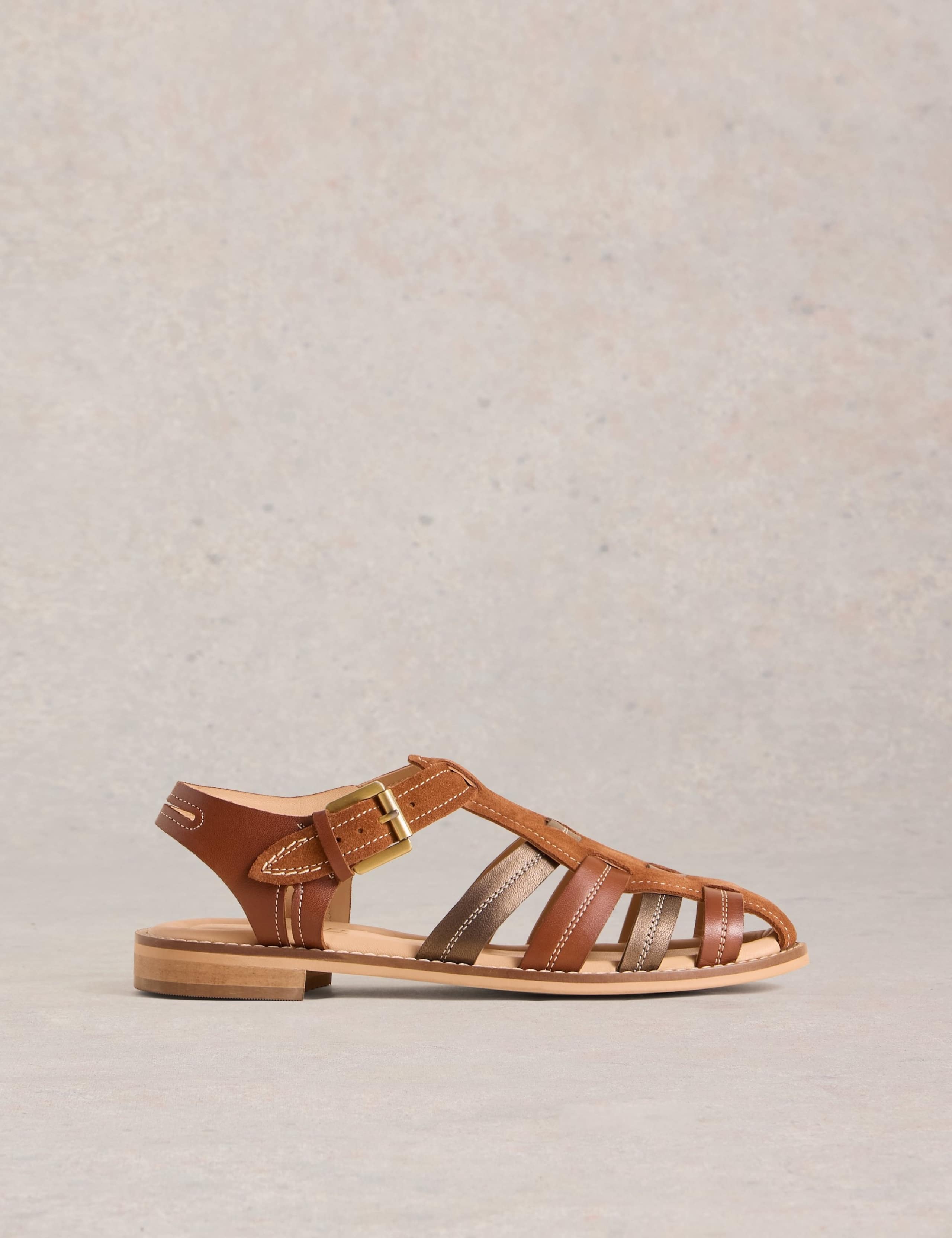 Leather Ankle Strap Flat Fisherman Sandals