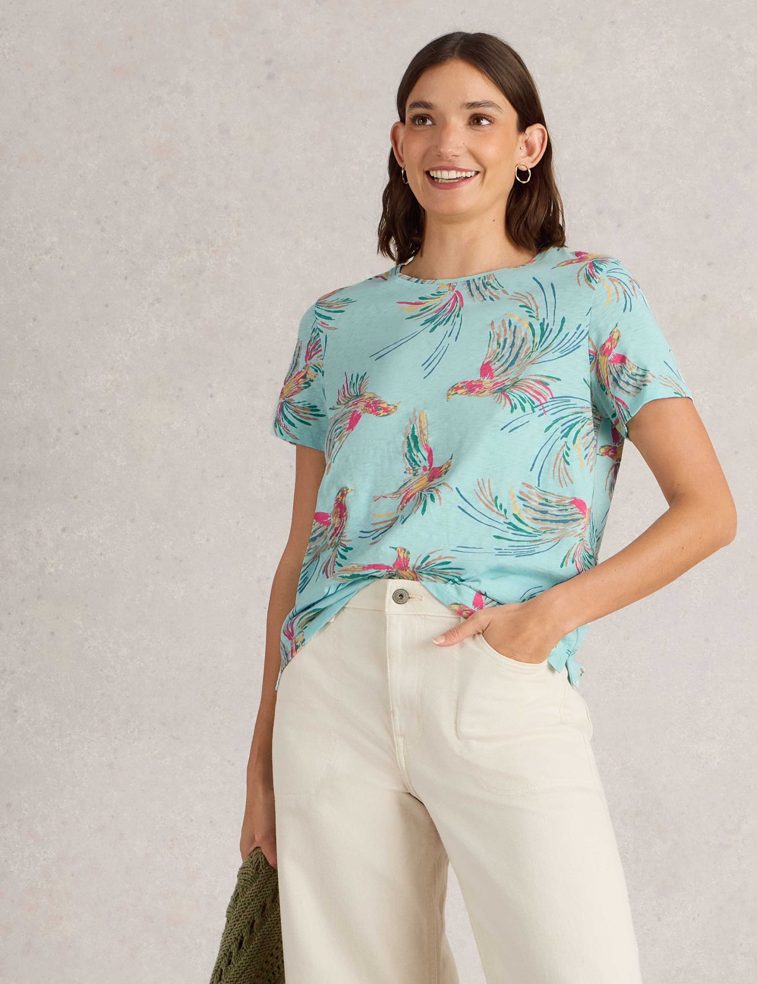 Pure Cotton Tropical Bird Print T-Shirt