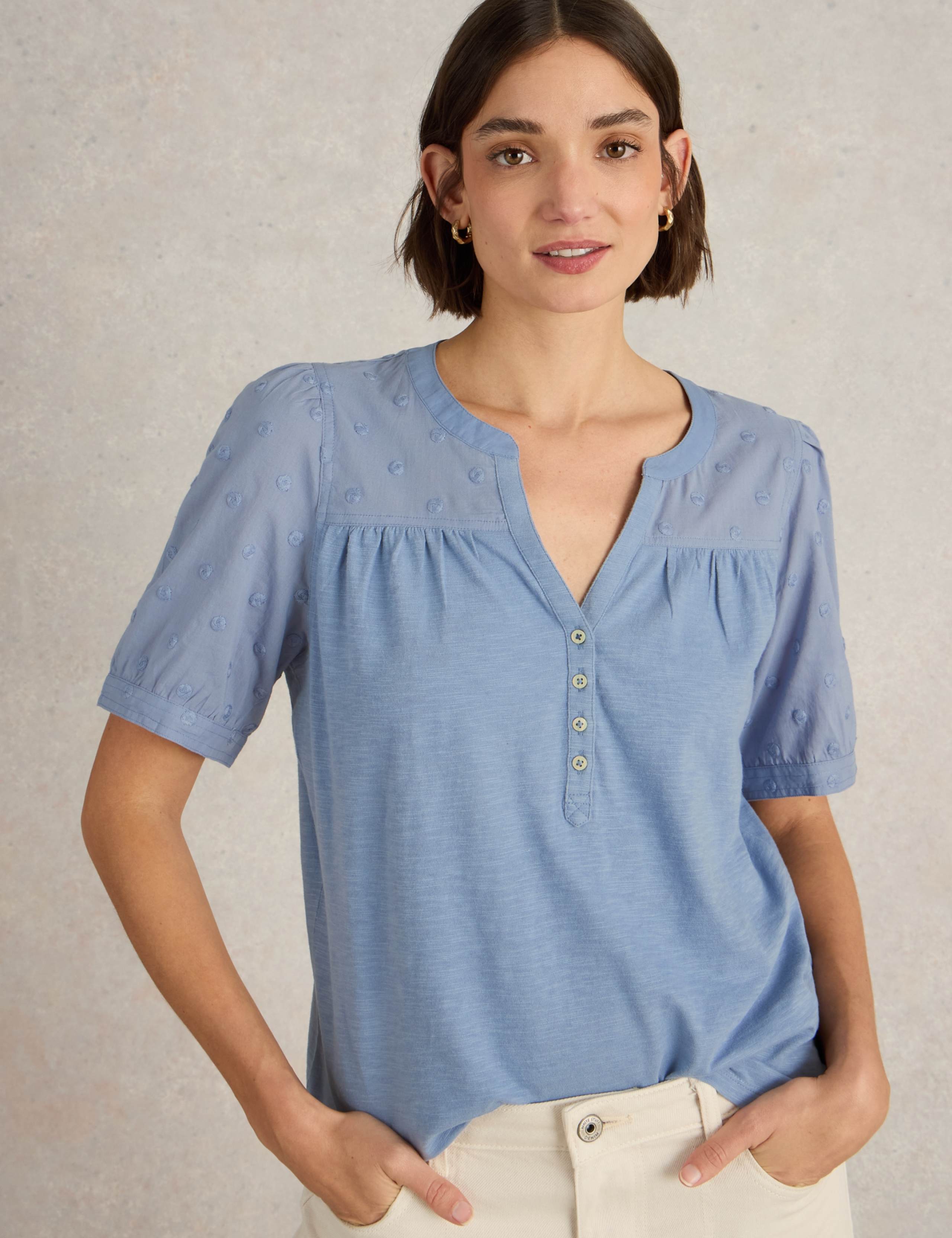 Pure Cotton Broderie V-Neck Top