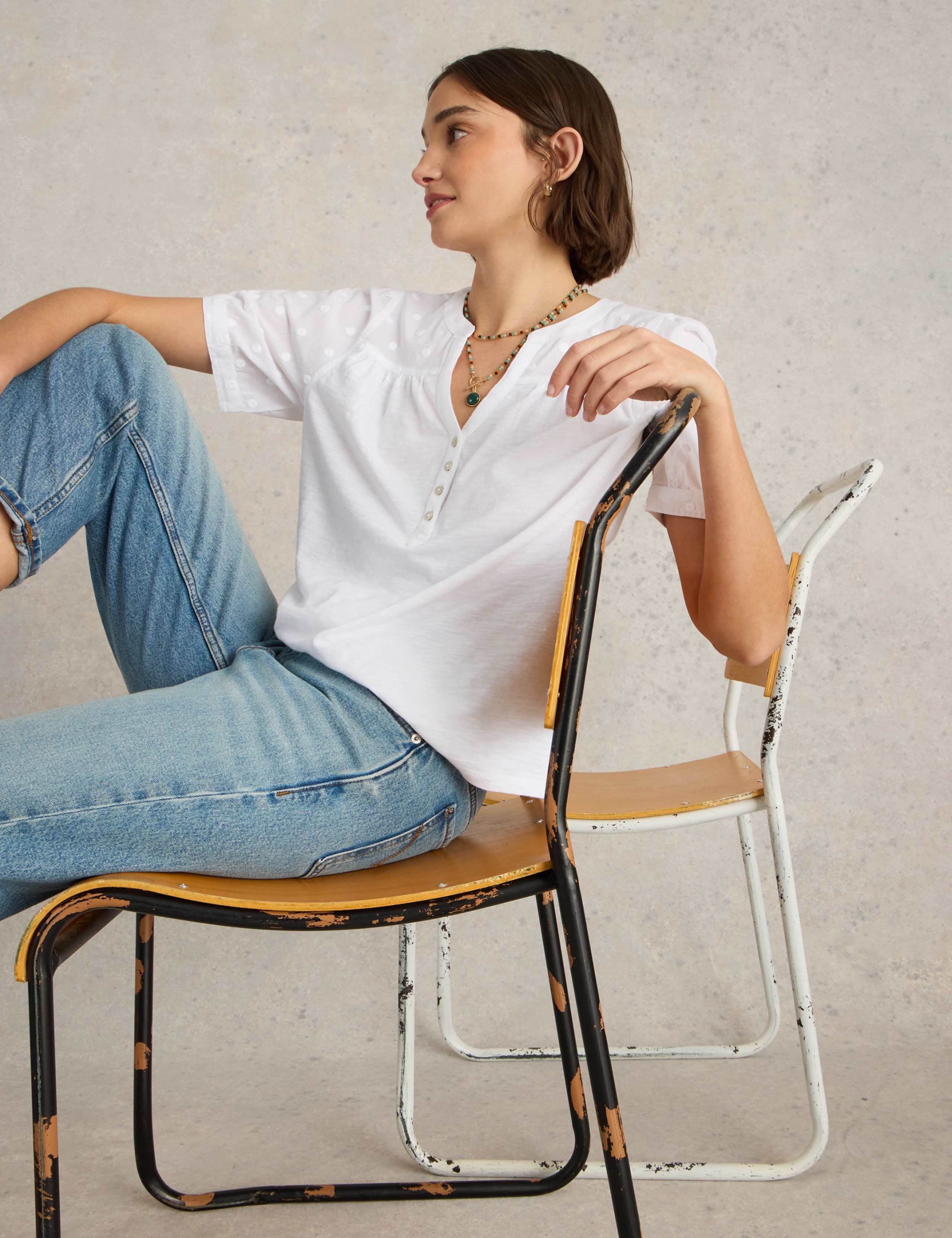 Pure Cotton Broderie V-Neck Top