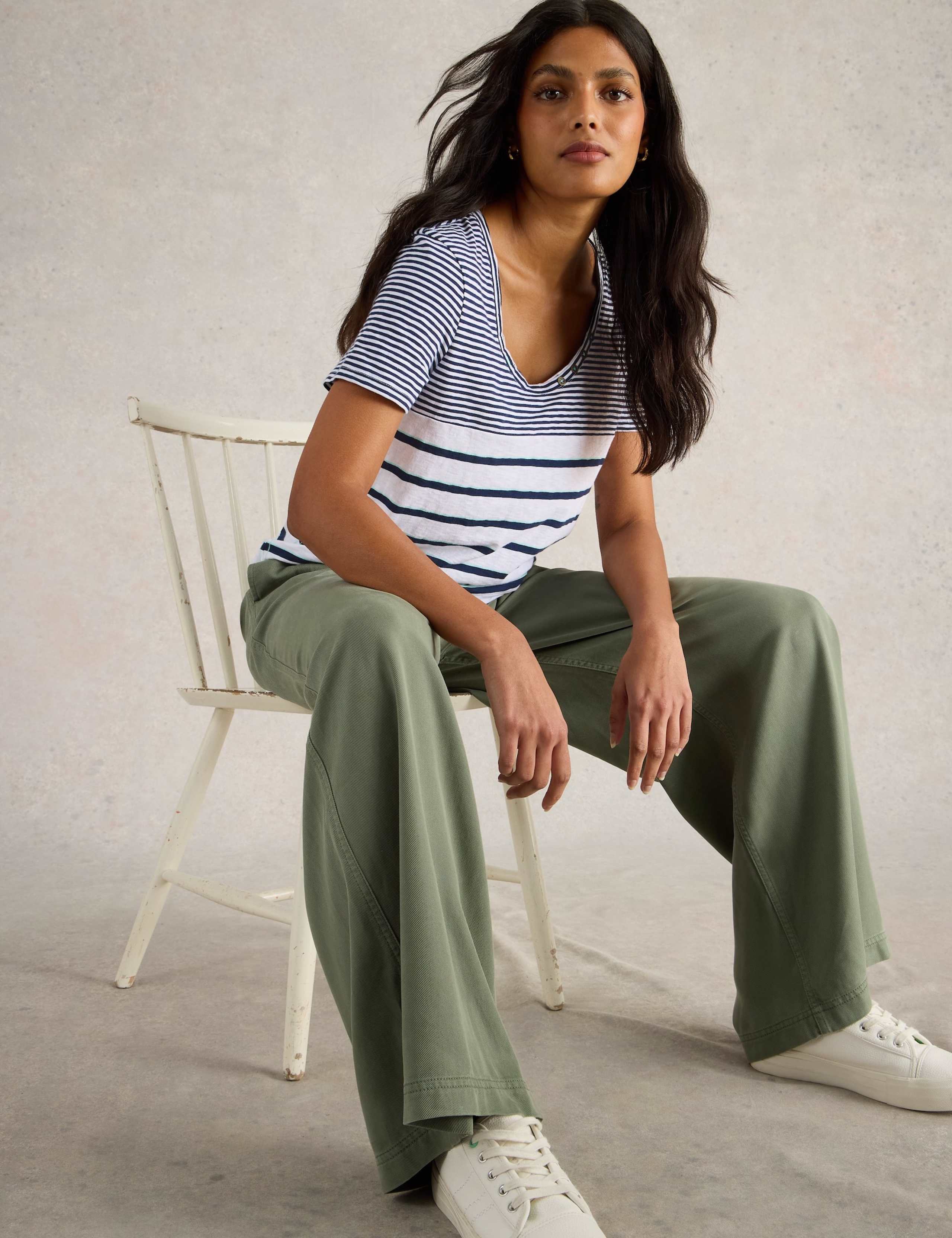 Pure Cotton Striped Scoop Neck T-Shirt