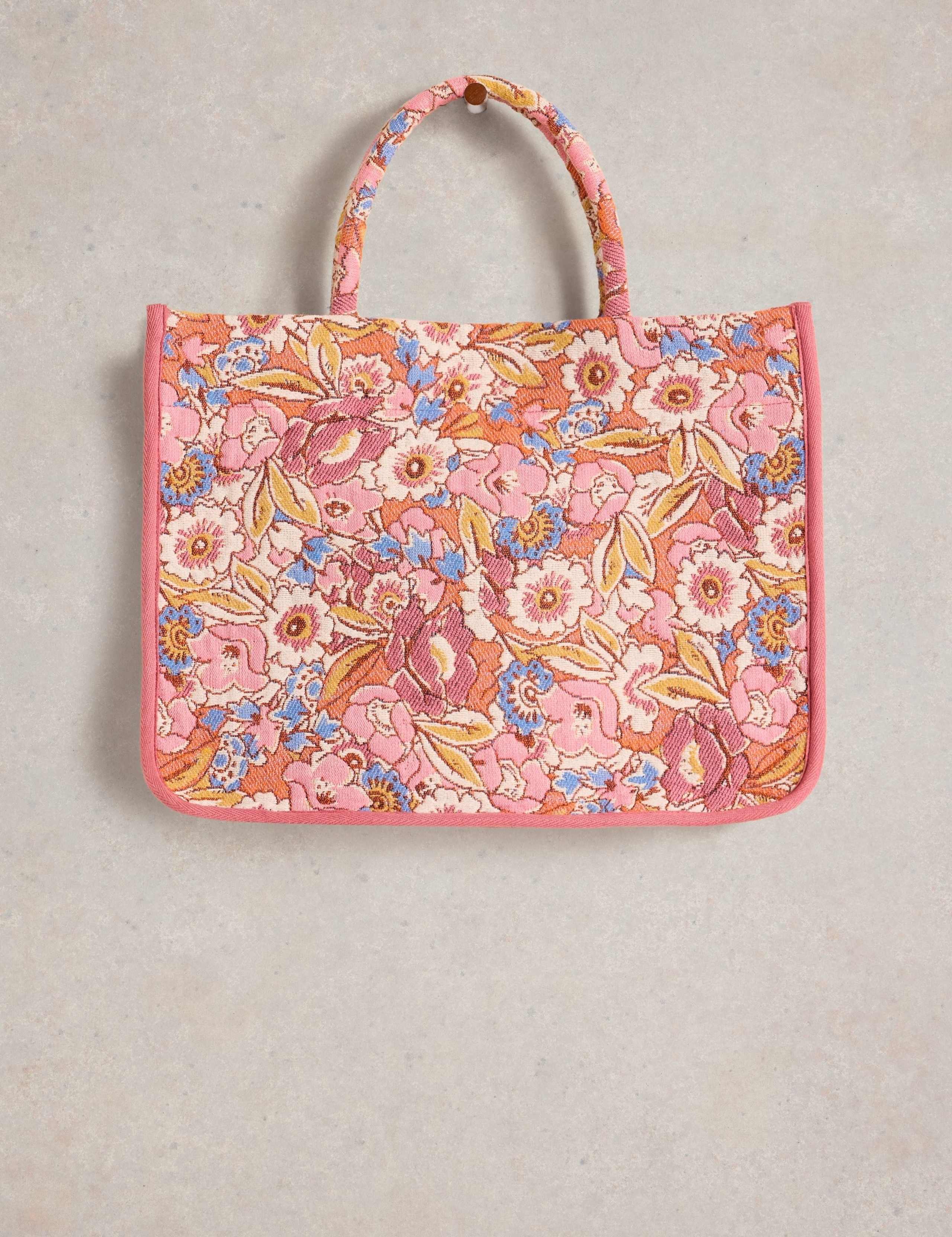 Cotton Blend Floral Jacquard Tote Bag