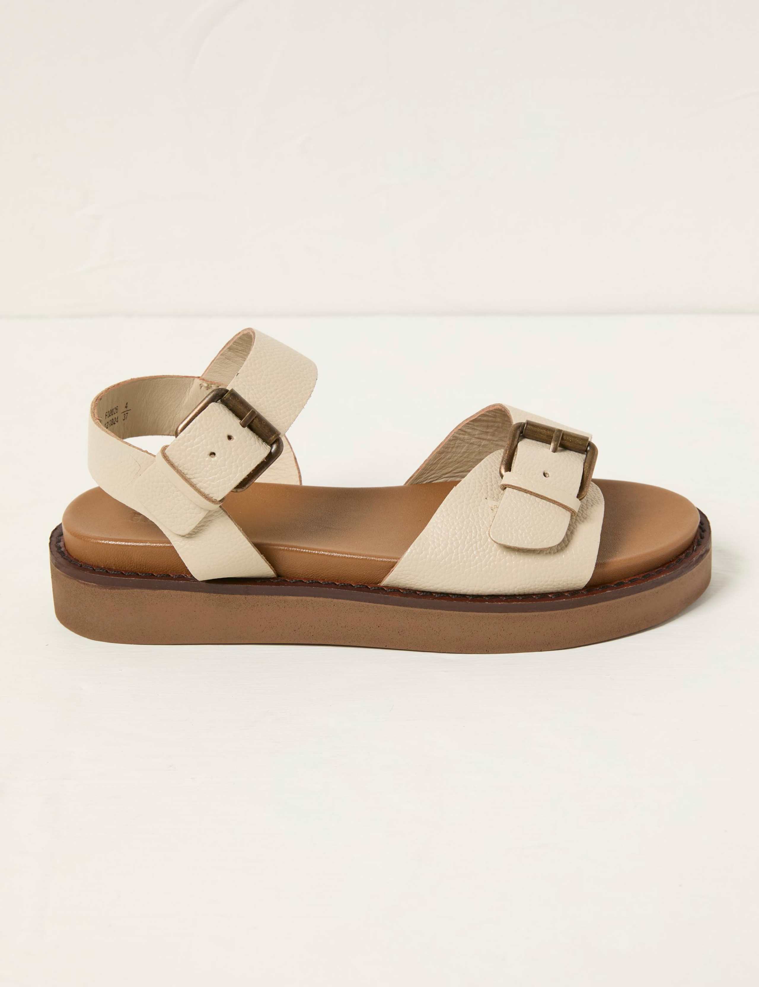 Leather Ankle Strap Buckle Flatform Sandals