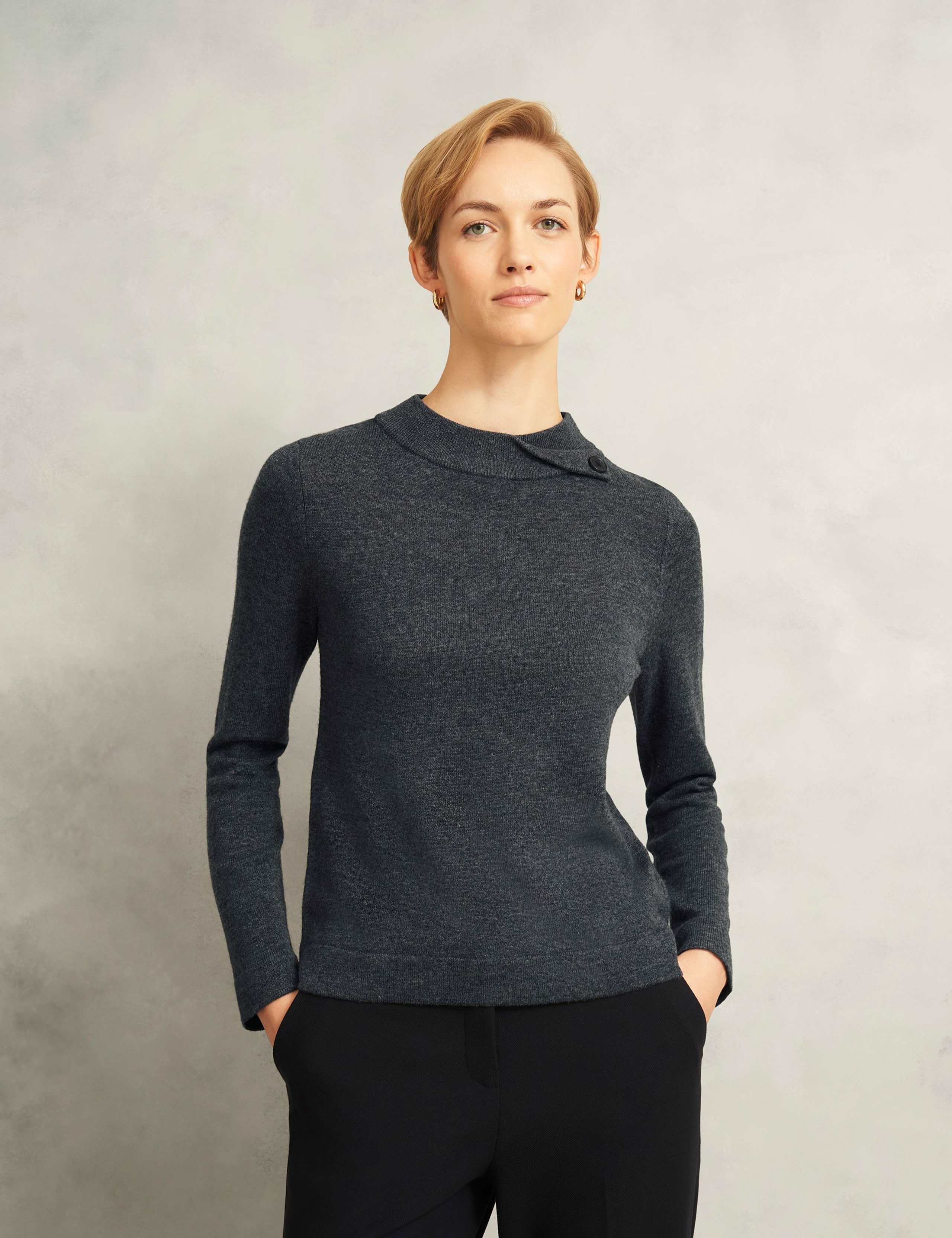 Merino Rich Roll Neck Button Detail Jumper