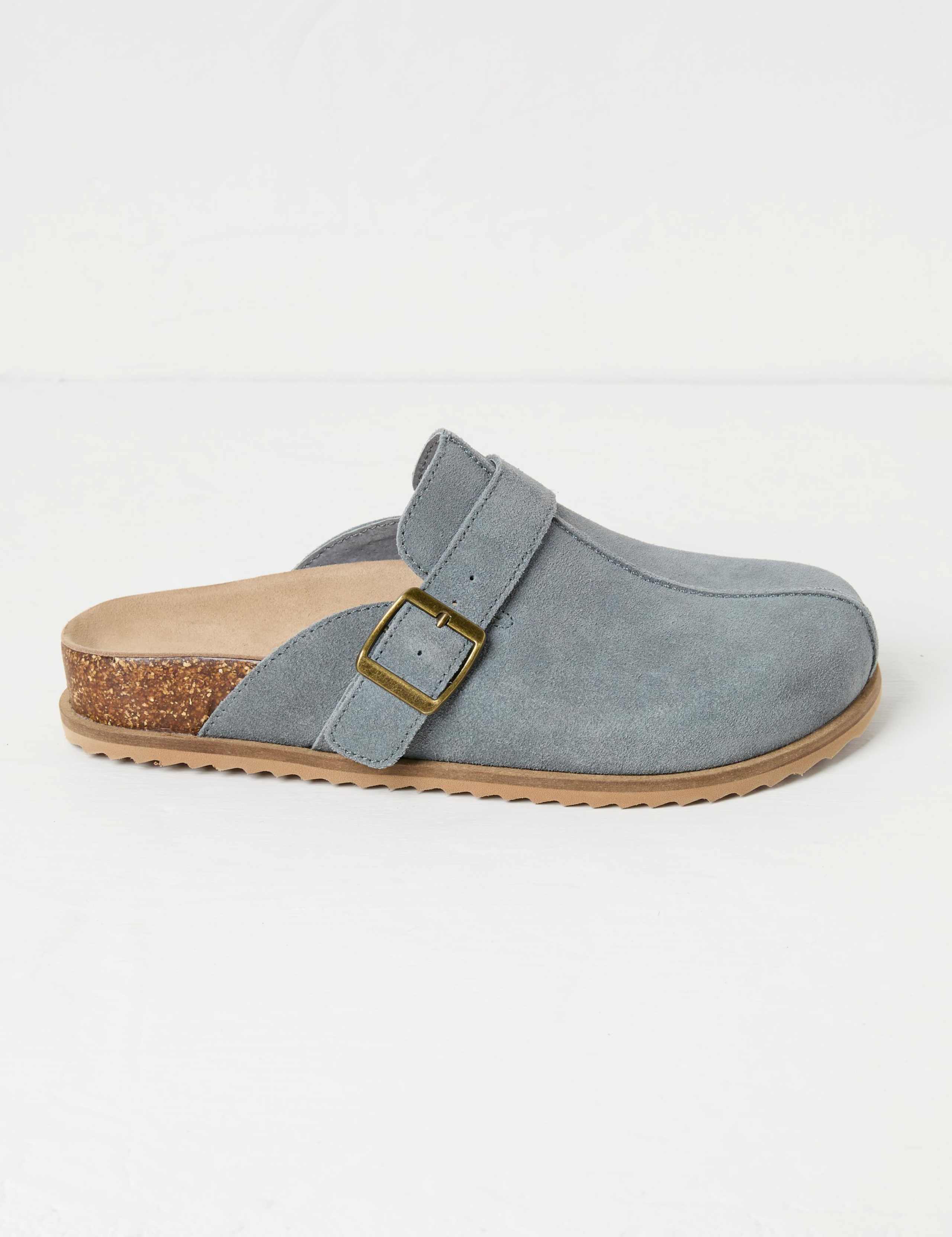 Suede Buckle Mule Slippers