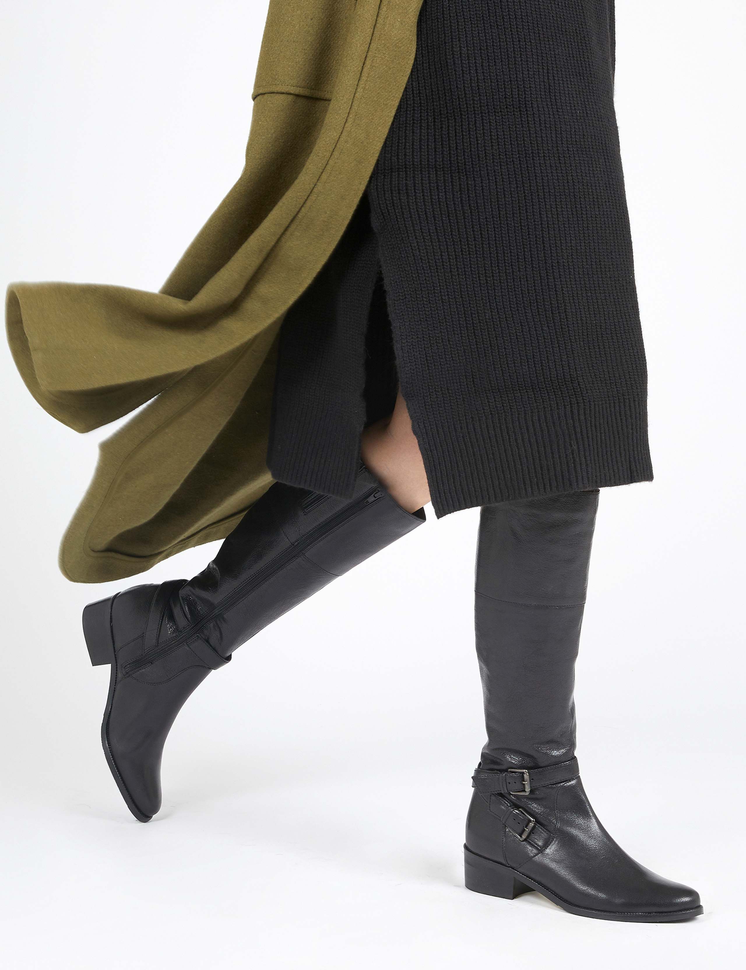 Leather Block Heel Riding Boots