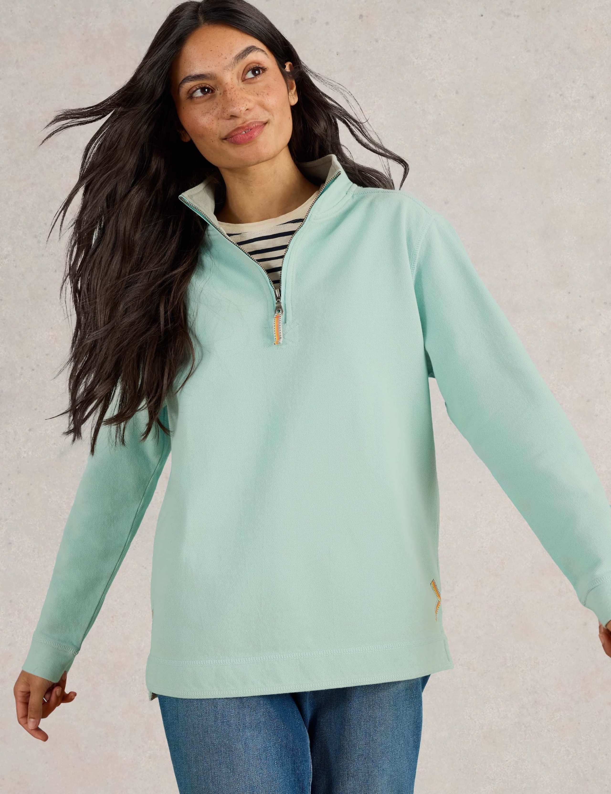 Pure Cotton Funnel Neck Half Zip Sweatshirt