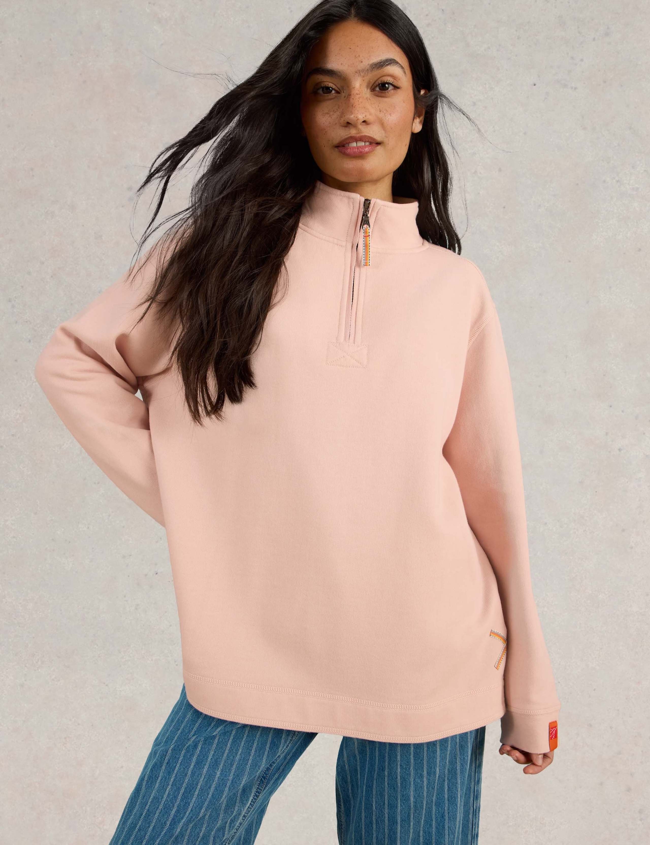Pure Cotton Funnel Neck Half Zip Sweatshirt