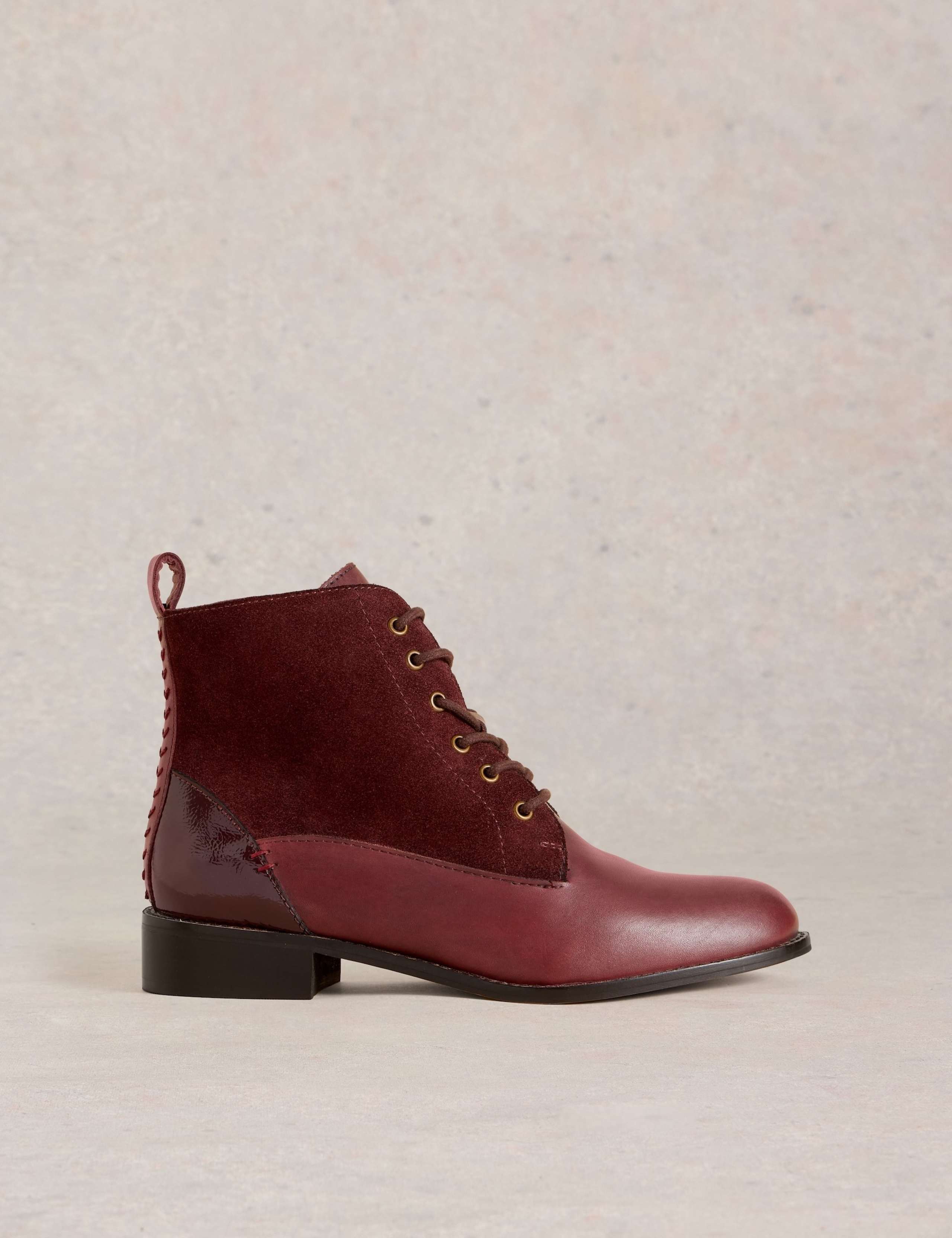 Leather Lace Up Block Heel Ankle Boots