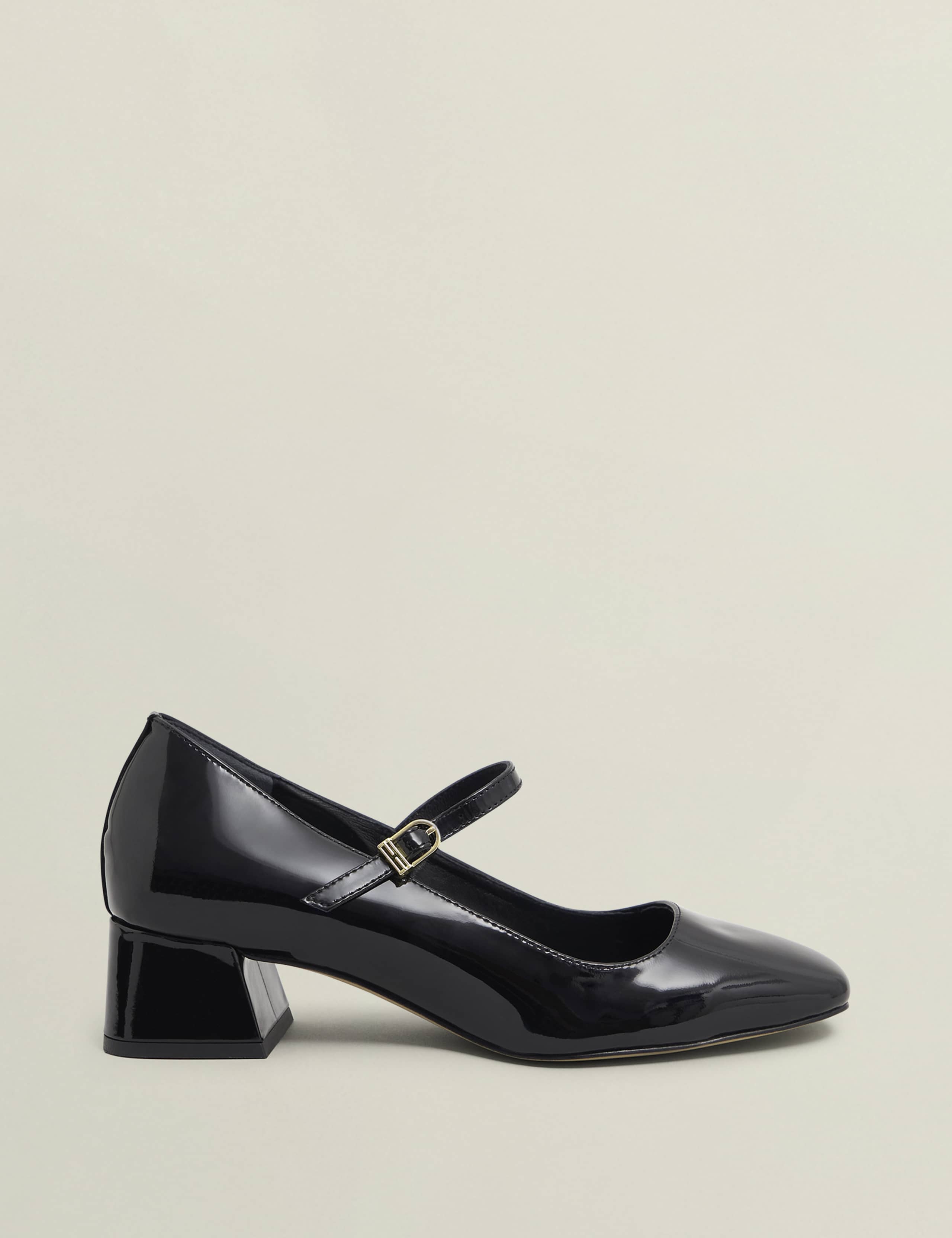 Leather Block Heel Court Shoes