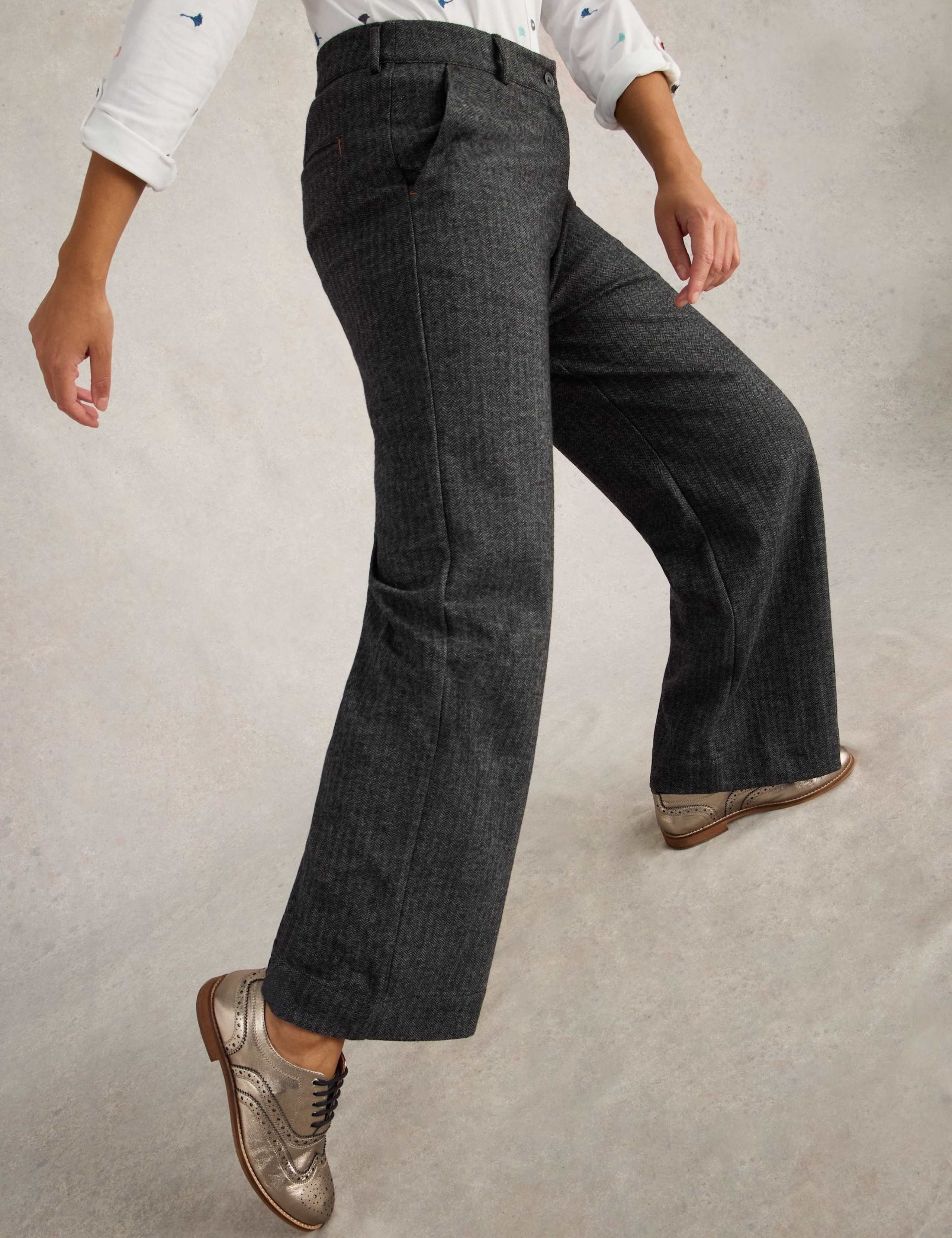 Wool Blend Tweedy Wide Leg Trousers
