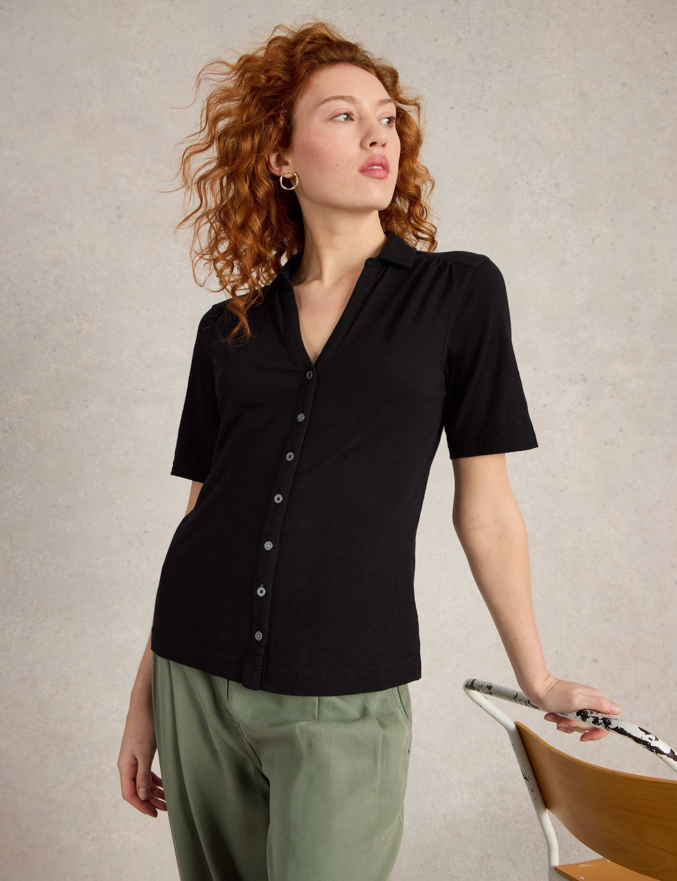 Pure Cotton Jersey Collared Top
