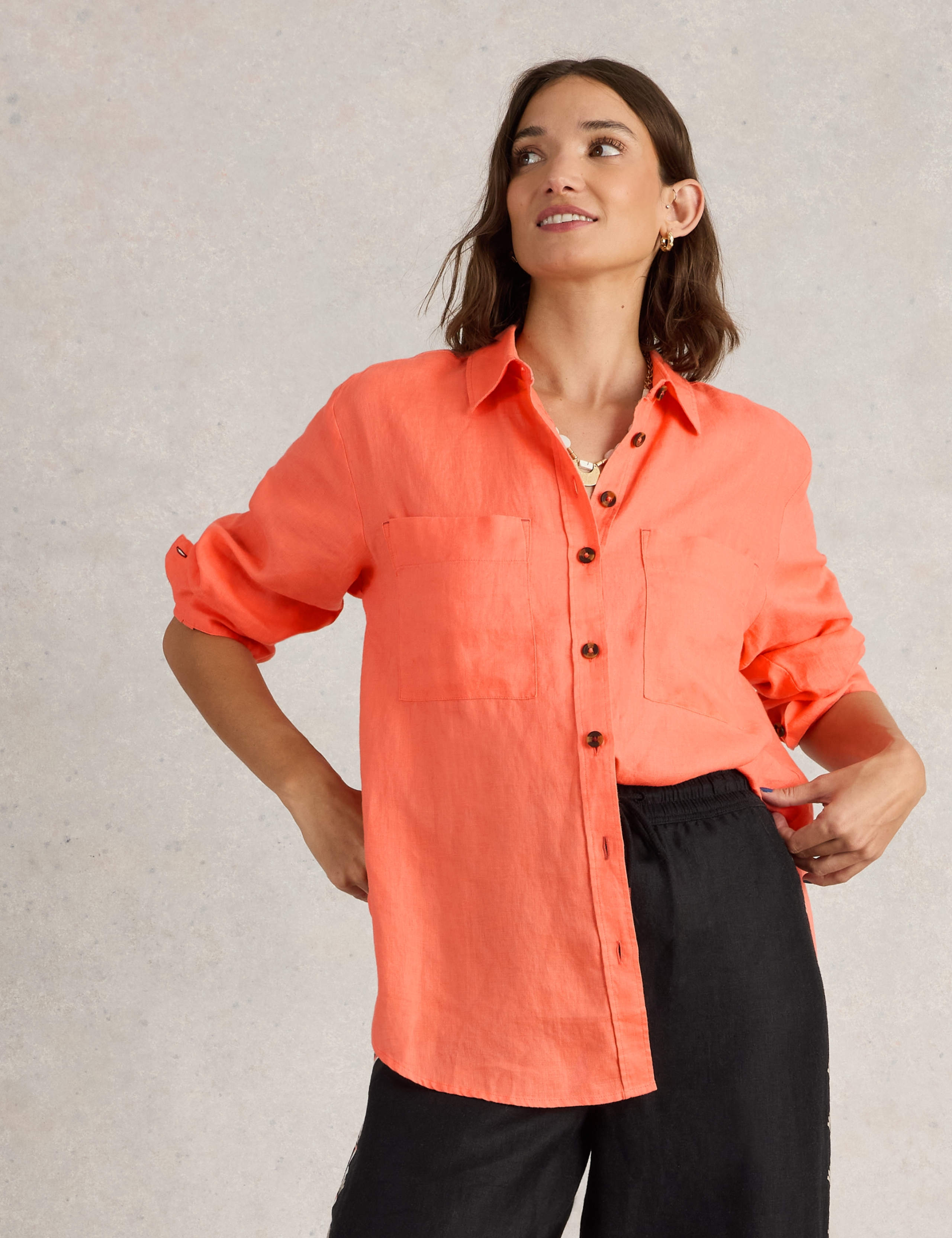 Pure Linen Printed Collared Relaxed Shirt