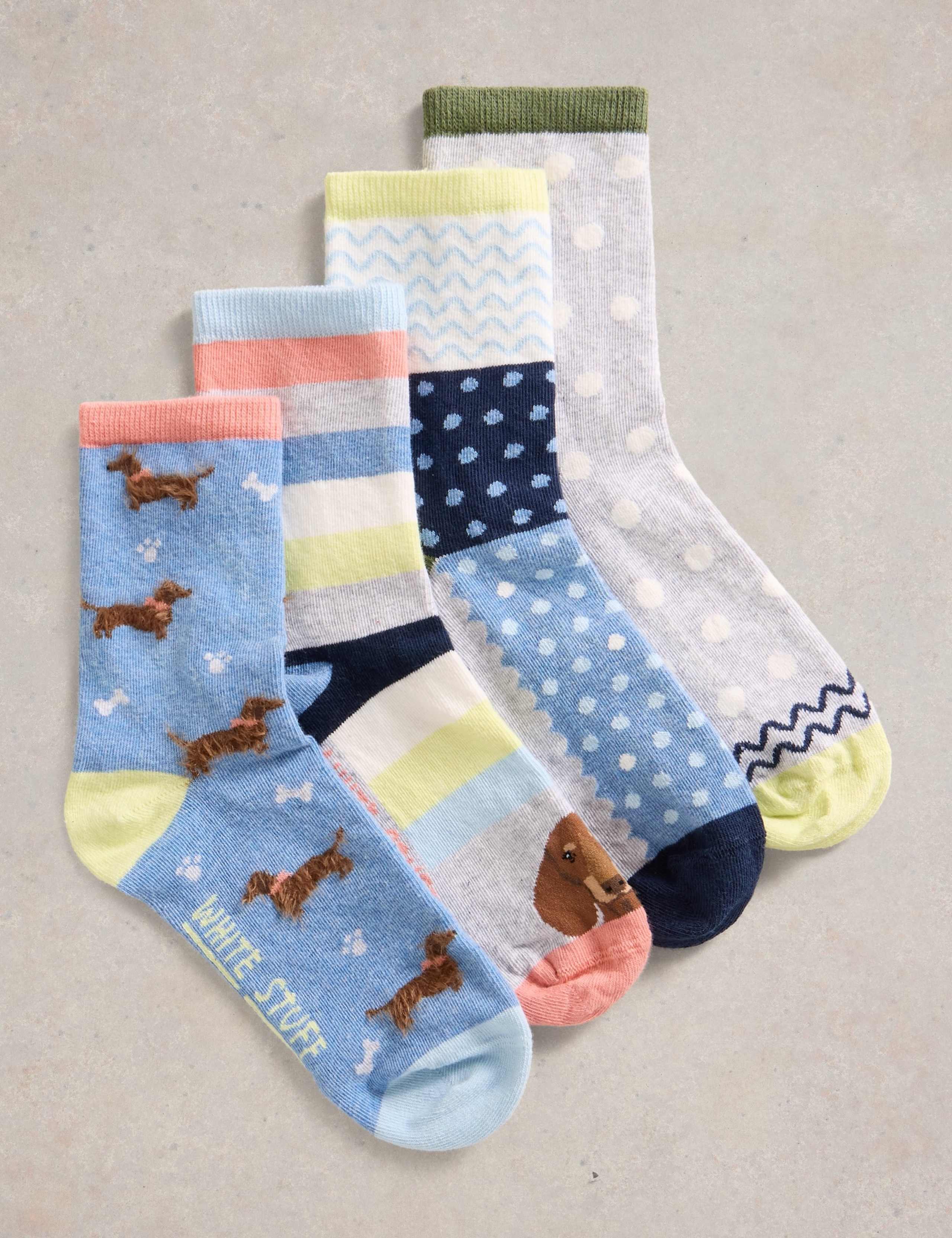 4pk Cotton Rich Dog Ankle High Socks