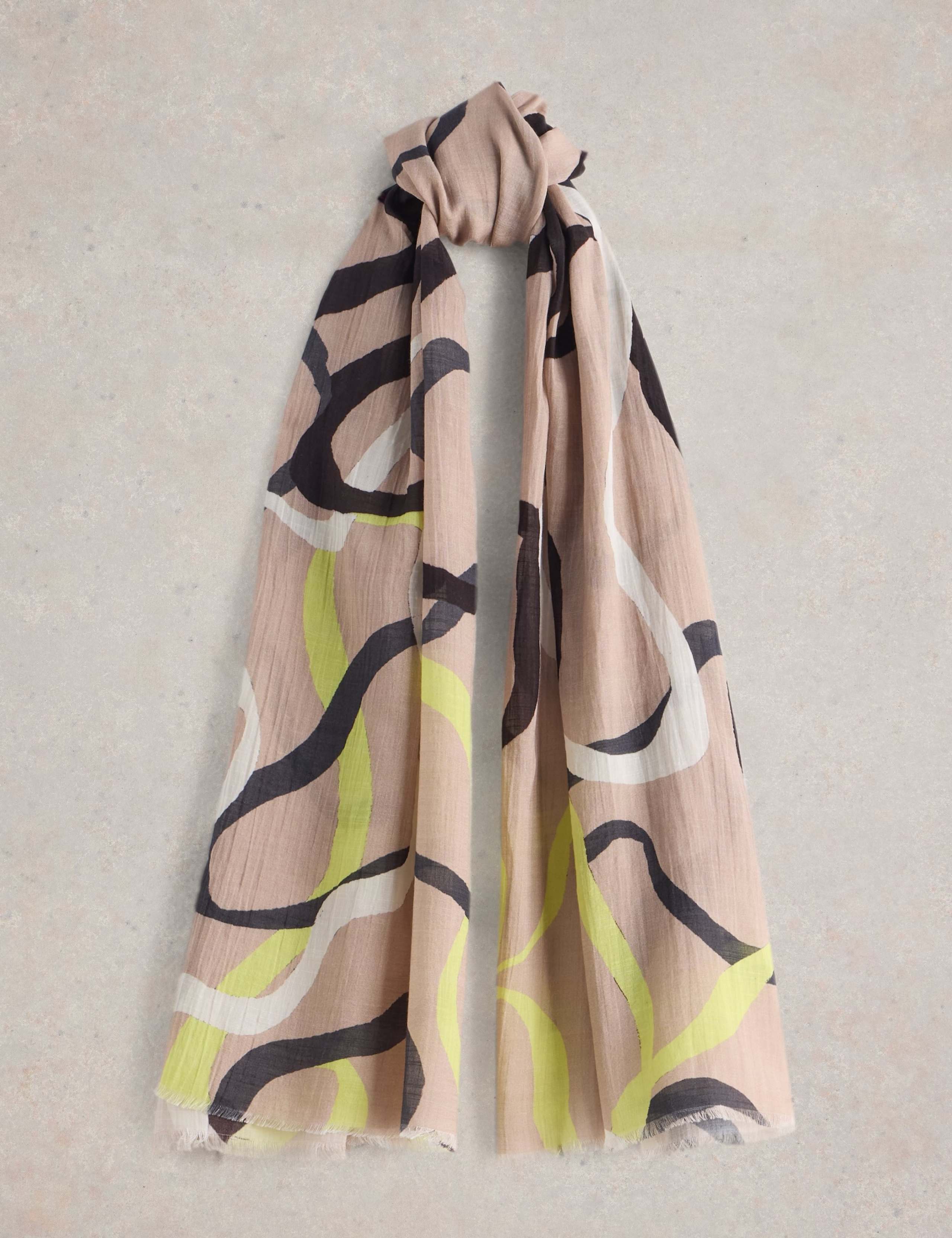 Cotton Blend Ribbon Print Scarf