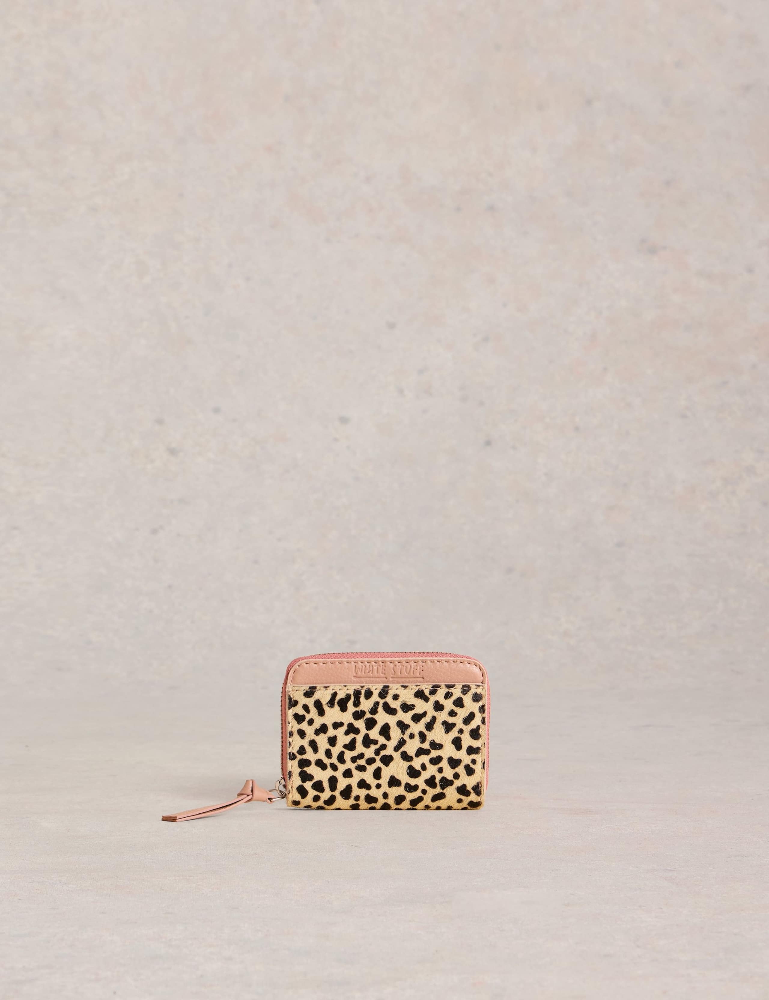 Leather Animal Print Zip Around Purse