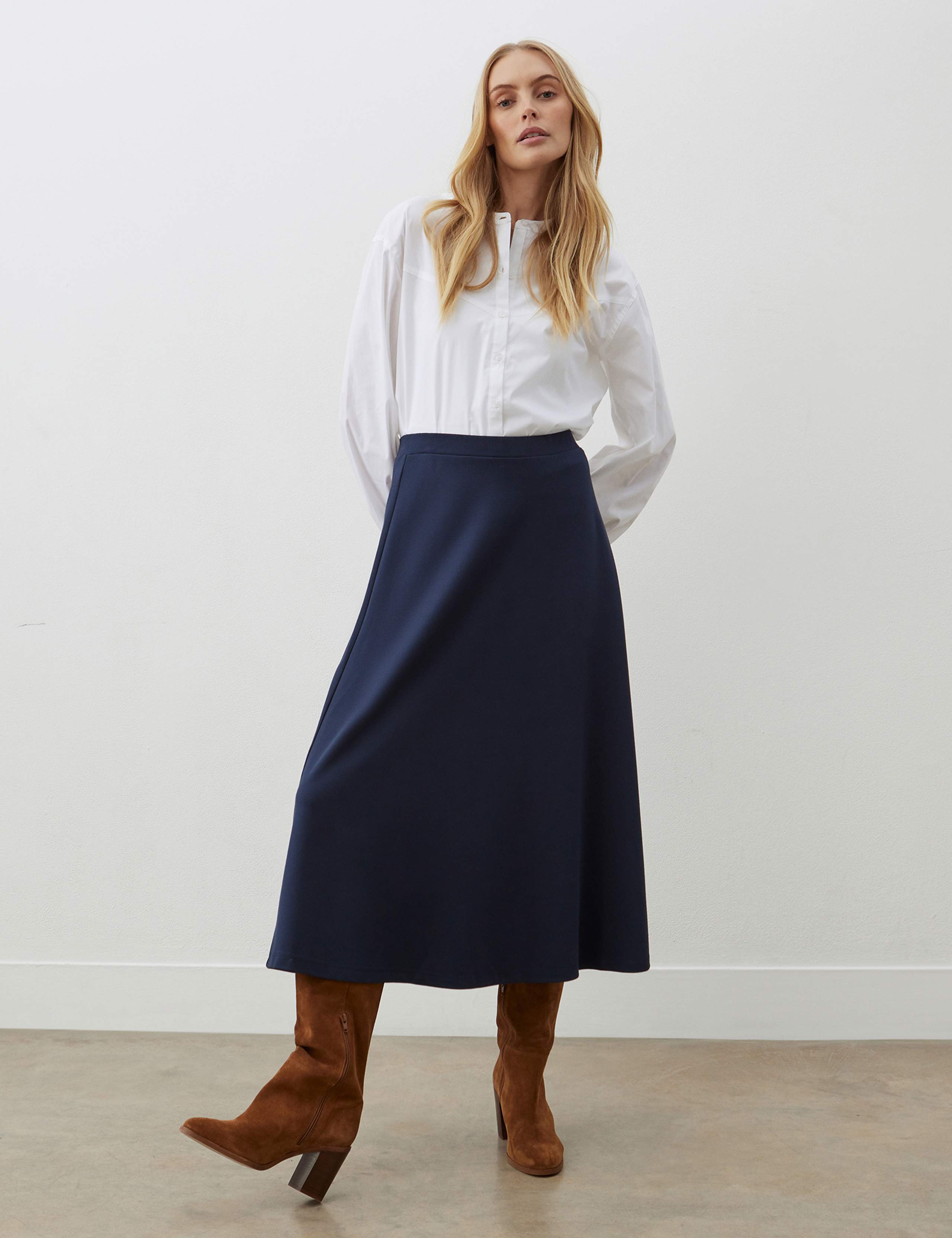 Ponte Jersey Midi A-Line Skirt