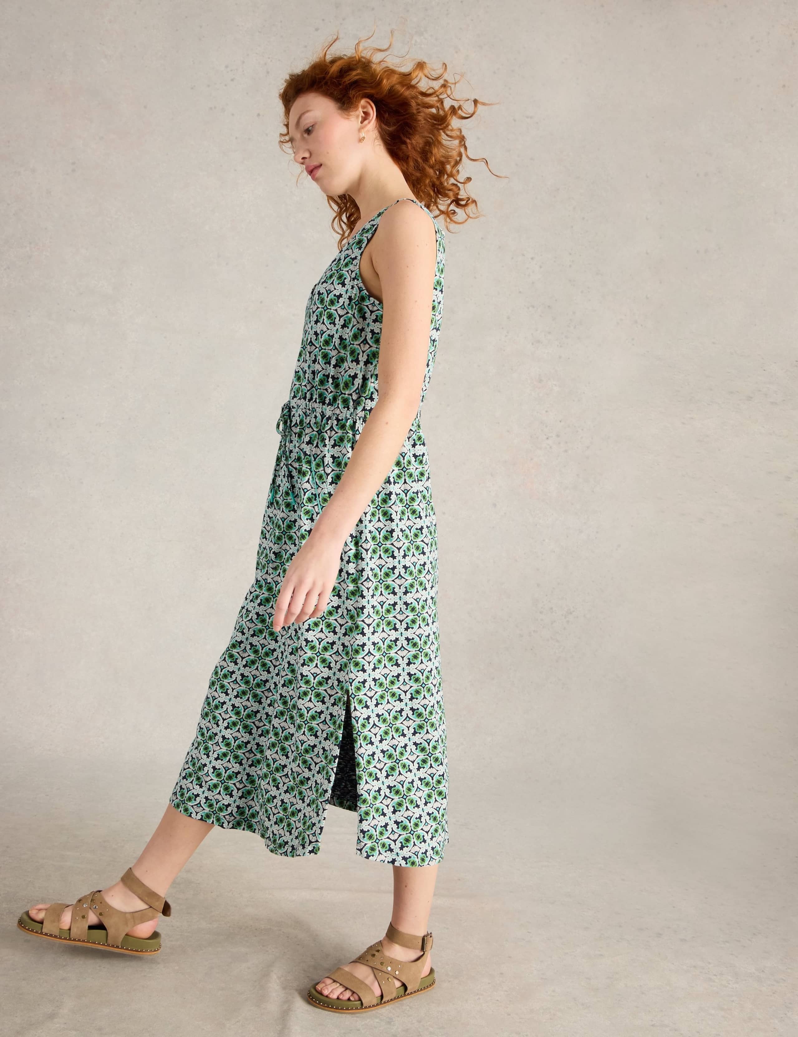 Heidi Pure Cotton V-Neck Printed Midi Beach Dress