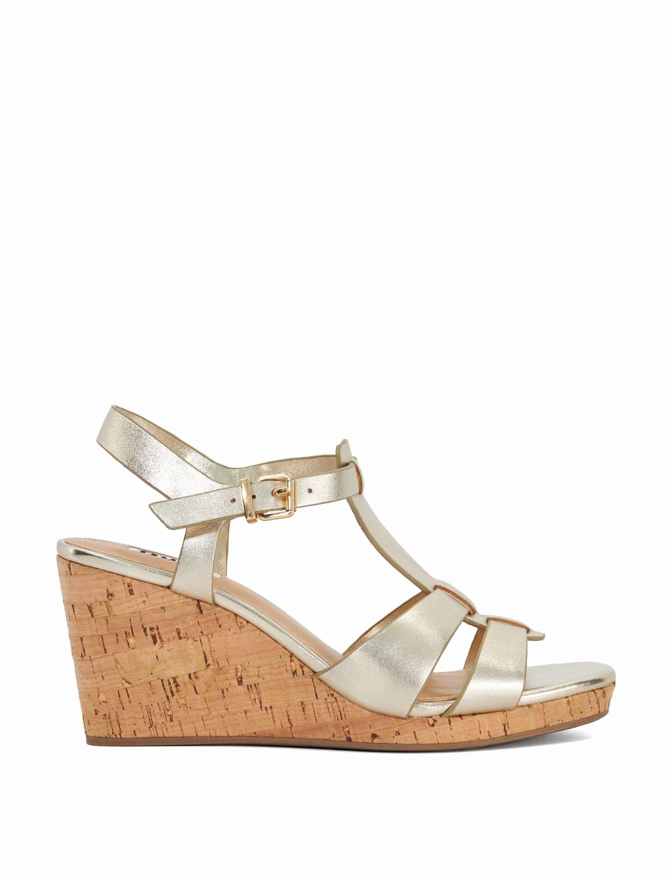Leather T Bar Wedge Espadrilles
