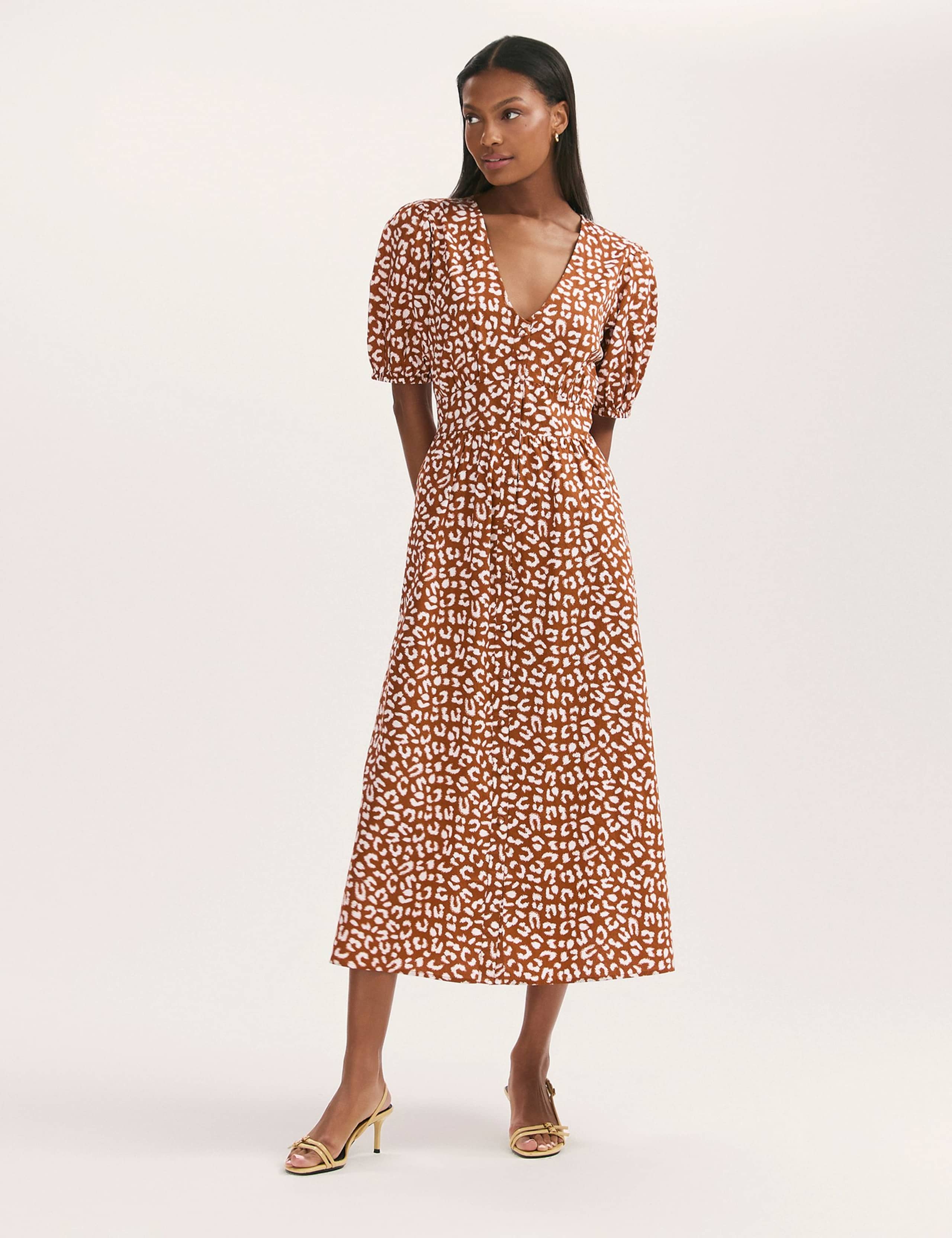 Pure Cotton Animal Print Midi Waisted Dress
