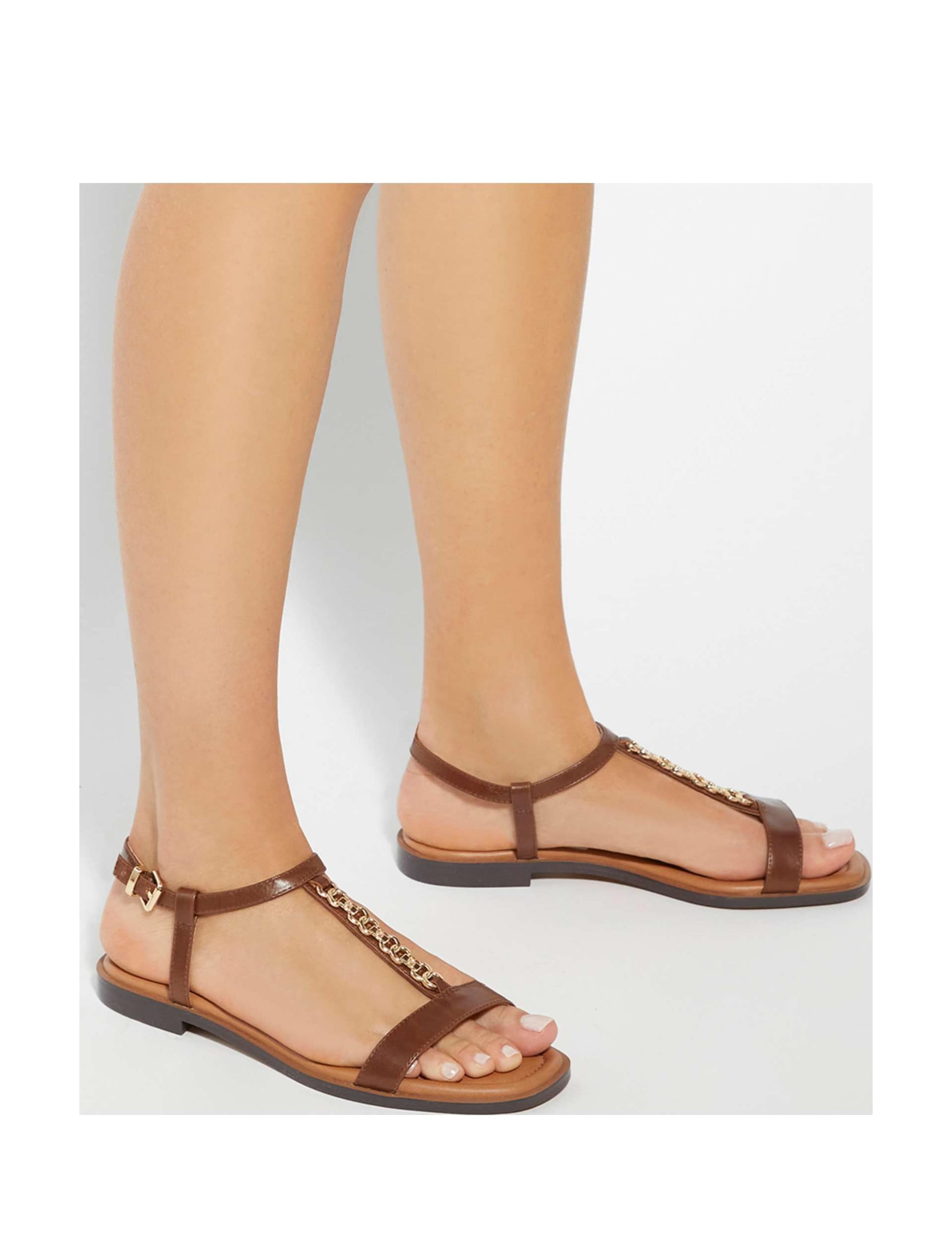 Leather Chain T Bar Flat Sandals